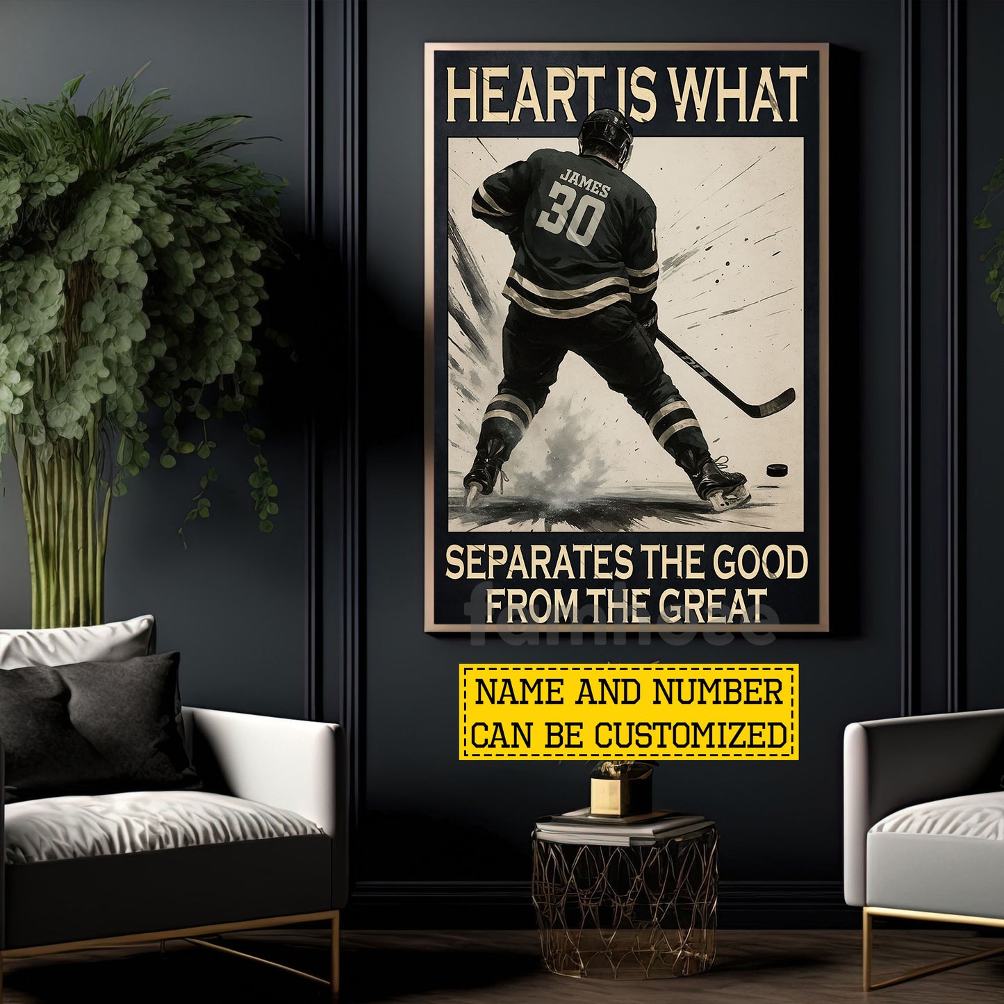 Personalized Hockey Man Canvas Painting, Heart Is What Separates Sport Wall Art Decor, Poster Gift For Hockey Lover