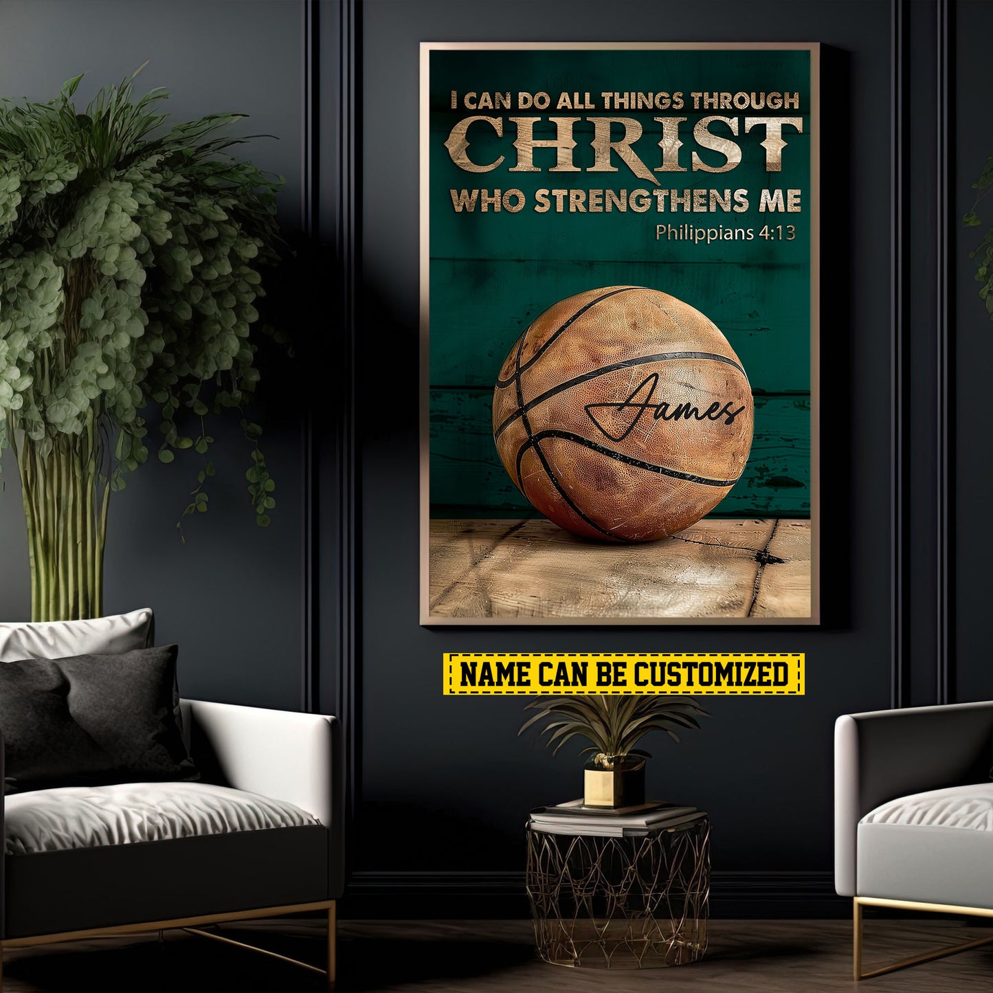 Personalized Basketball Canvas Painting, I Can Do All Things, Sports Quotes Wall Art Decor, Poster Gift For Basketball Lovers