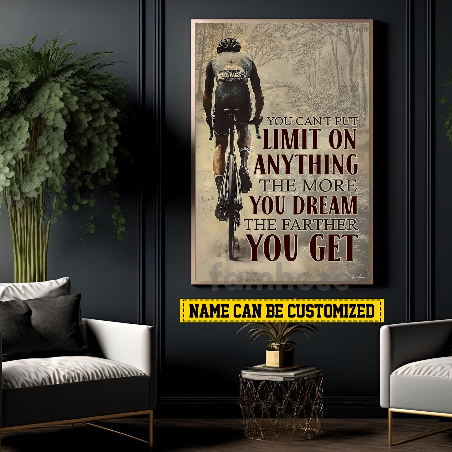 Motivational Personalized Cycling Canvas Painting, You Can't Put Limit On Anything Wall Art Decor, Poster Gift For Cycling Lovers