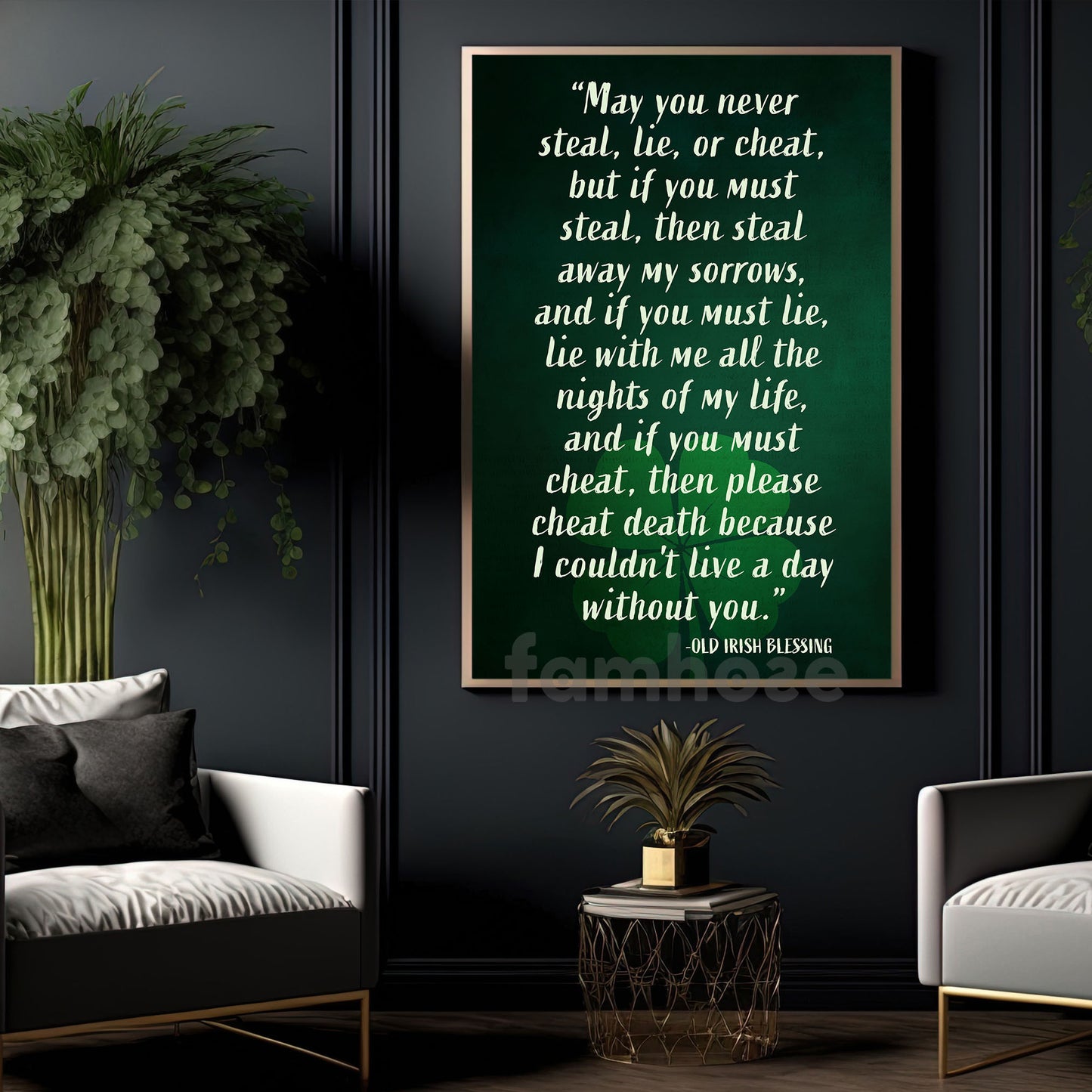 Four-Leaf Clover Quote Canvas Painting, May You Never Steal Lie Or Cheat Wall Art Decor, Shamrock Poster St Patrick's Day Gift For Irish Lover