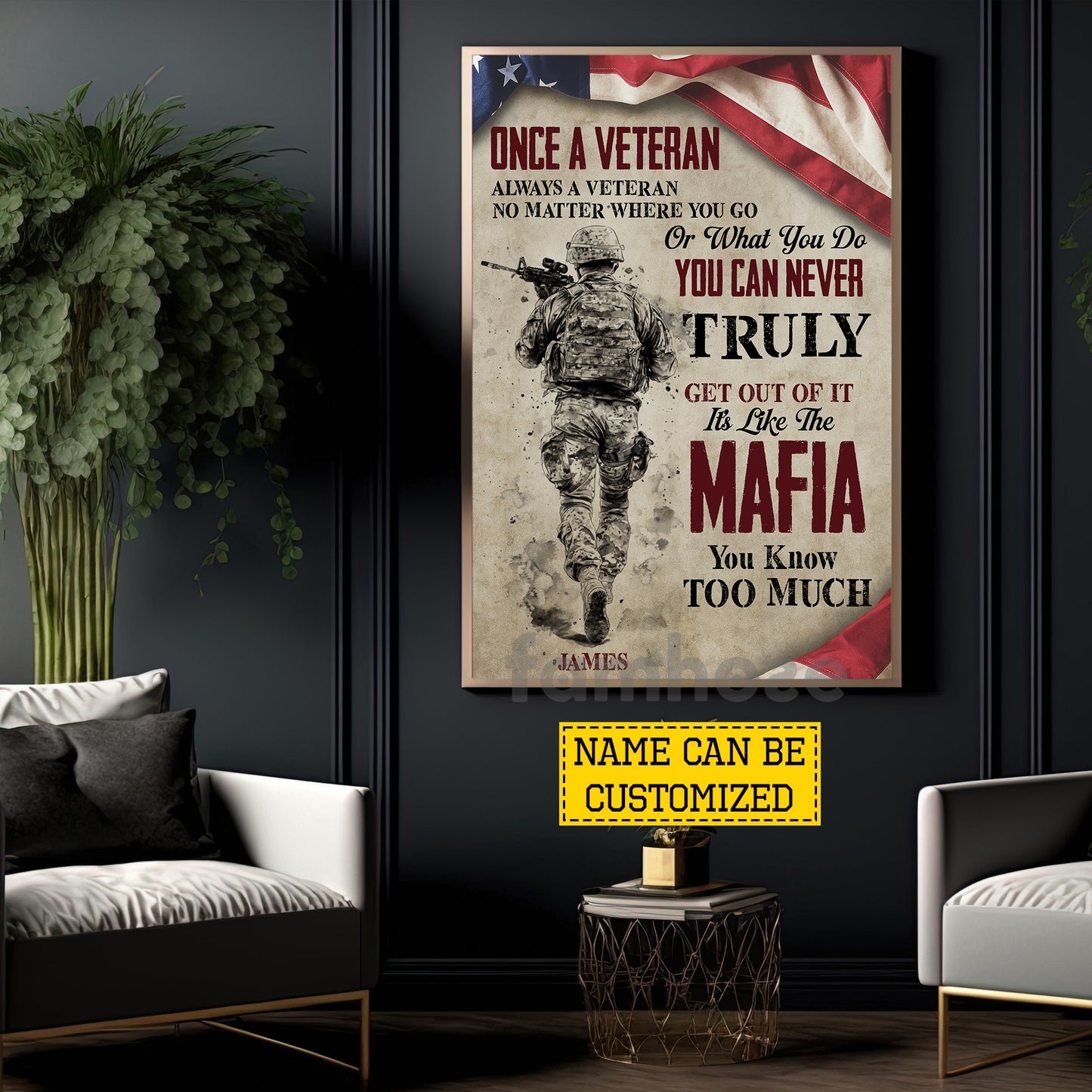 Funny Personalized Veterans Canvas Painting, Once A Veteran Always A Veteran Wall Art Decor, Poster Gift For Former Soldiers