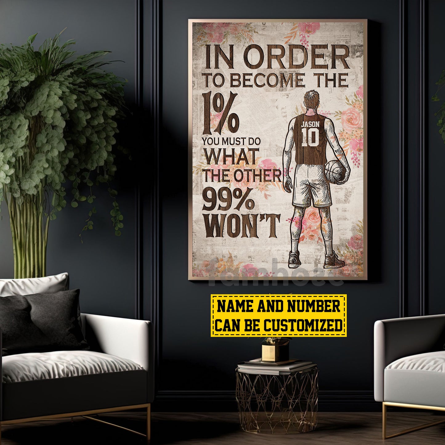 Personalized Basketball Man Canvas Painting, In Order To Become The 1% Sport Wall Art Decor, Poster Gift For Basketball Lovers