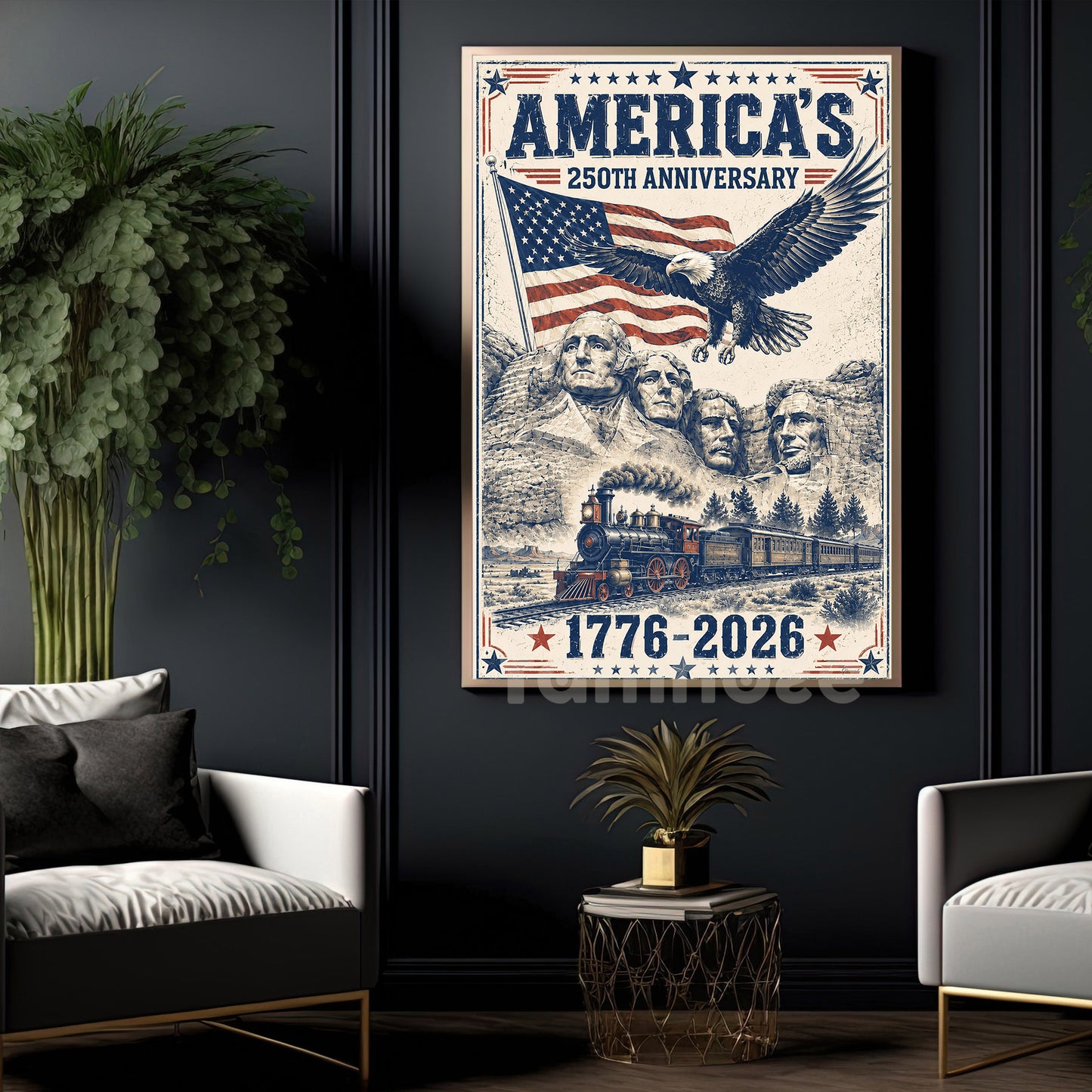 July 4th USA 250 Anniversary Canvas Painting, 250 Years Of American Strength Wall Art Decor, Poster Independence Day Gift For American Lover