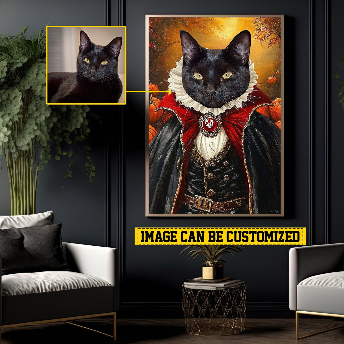 Personalized Victorian Cat Canvas Painting, Spooky Season Wall Art Decor, Halloween Poster Gift For Cat Lovers