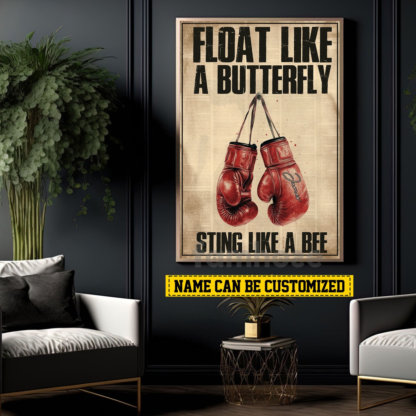 Personalized Boxing Canvas Painting, Float Like A Butterfly Sport Wall Art Decor, Poster Gift For Boxer