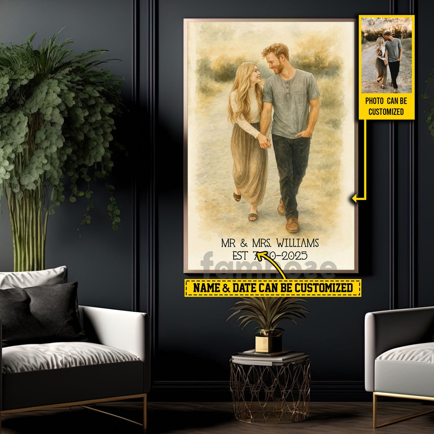 Lovely Personalized Couple Canvas Painting, Forever Us Wall Art Decor, Poster Gift For Couple