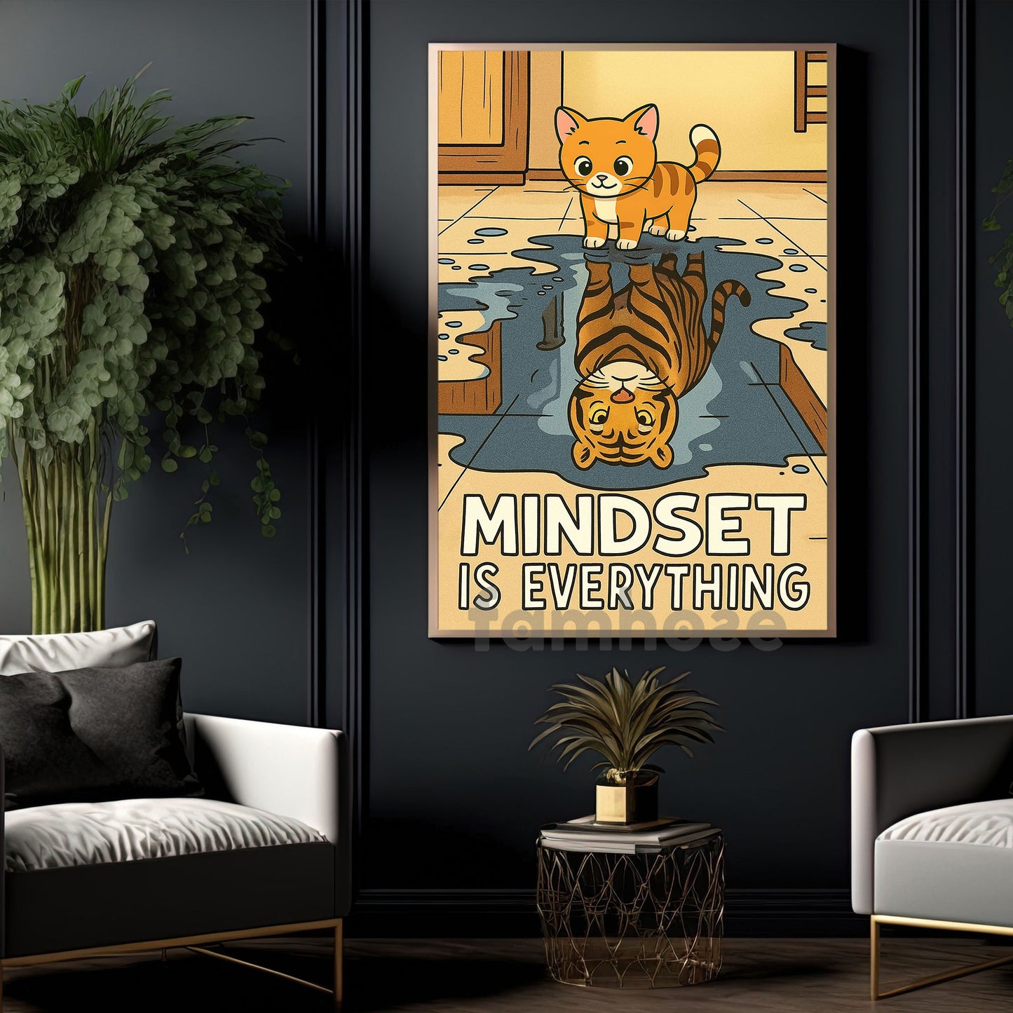 Cute Motivation Canvas Painting, Mindset Is Everything Wall Art Decor, Cartoon Style Poster Gift