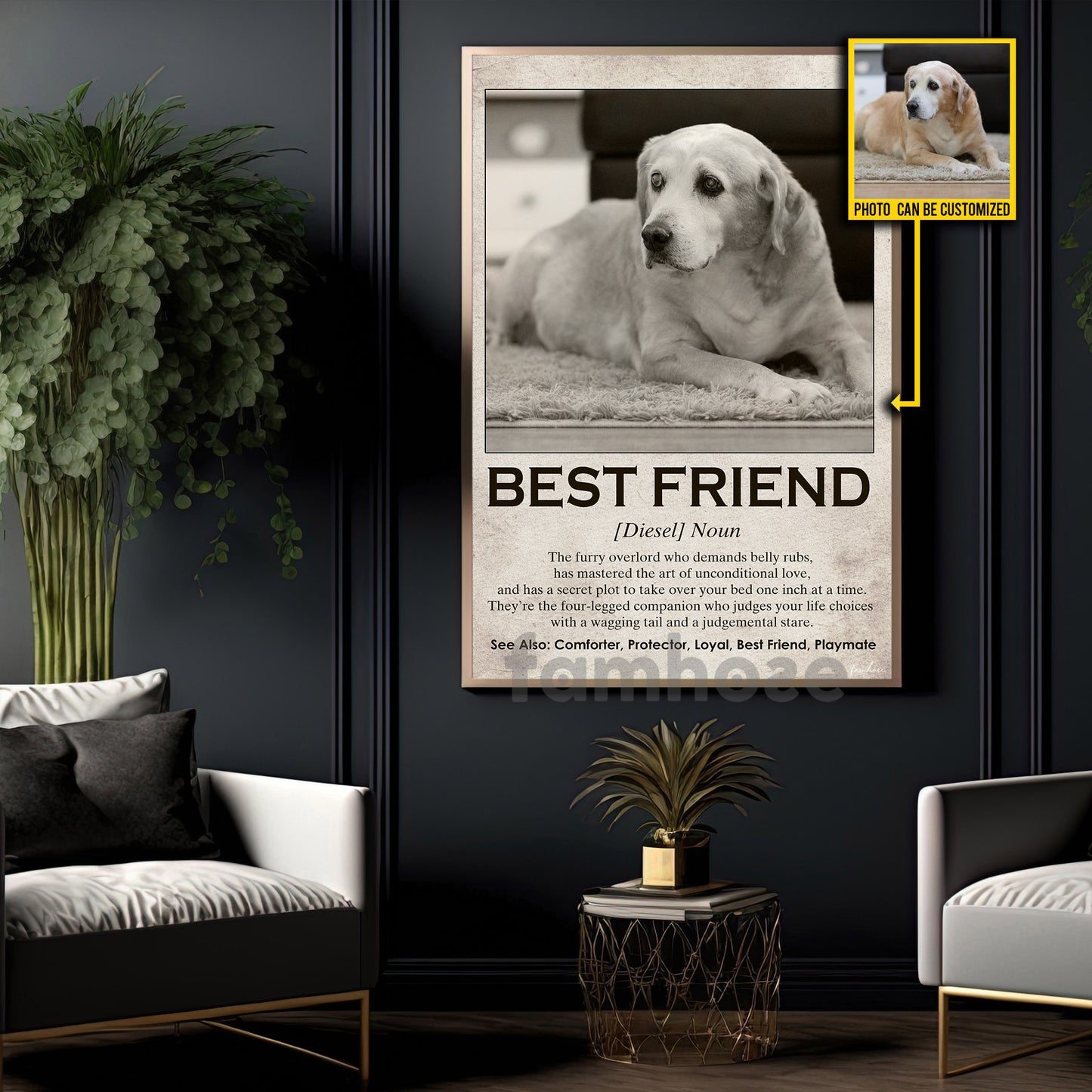 Personalized Photo Pet Die Canvas Painting, Best Friend Wall Art Decor, Poster Gift For Pet Lovers