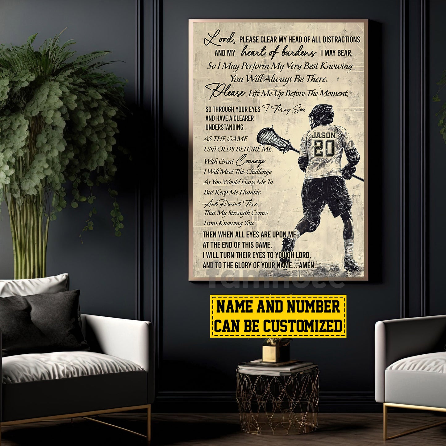 Personalized Lacrosse Boy Canvas Painting, Lord Please Clear My Head Of All Distractions Sport Wall Art Decor, Poster Gift For Lacrosse Lovers