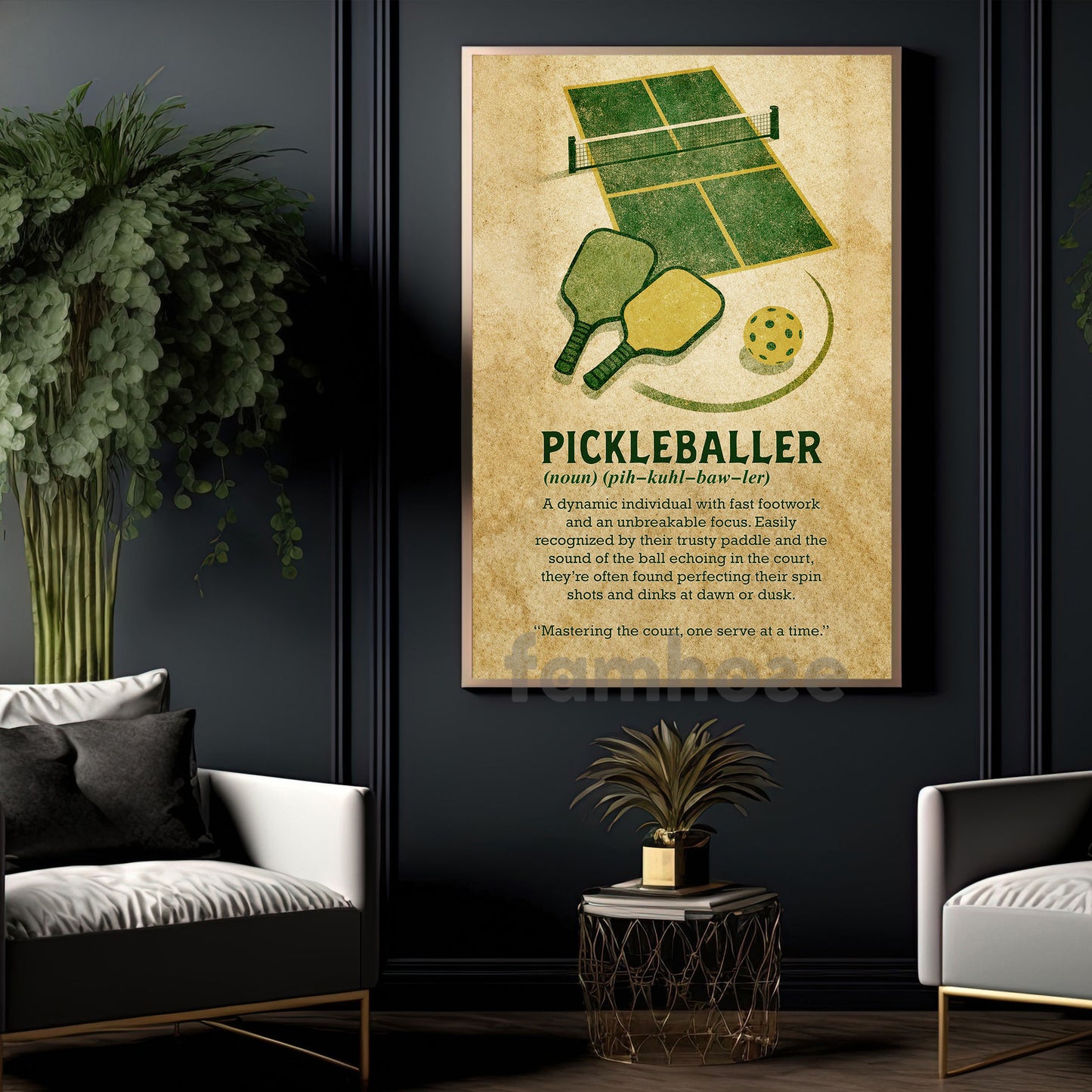Pickleball Canvas Painting, Pickleball Court Illustration Sport Wall Art Decor, Poster Gift For Pickleball Lover