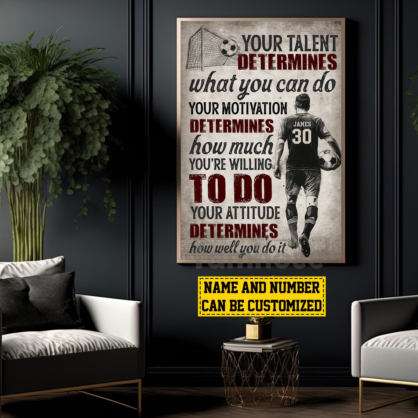 Motivational Personalized Soccer Man Canvas Painting, Your Talent Determines What You Can Do Sport Wall Art Decor, Poster Gift For Soccer Lover