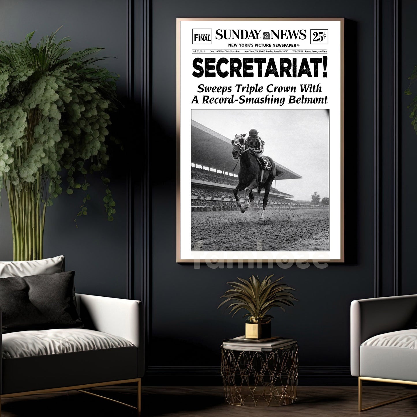Secretariat Horse Canvas Painting, Secretariat Sweeps Triple Crown Wall Art Decor, Poster Gift For Horse Racing Lovers, Fan Of Kentucky Derby