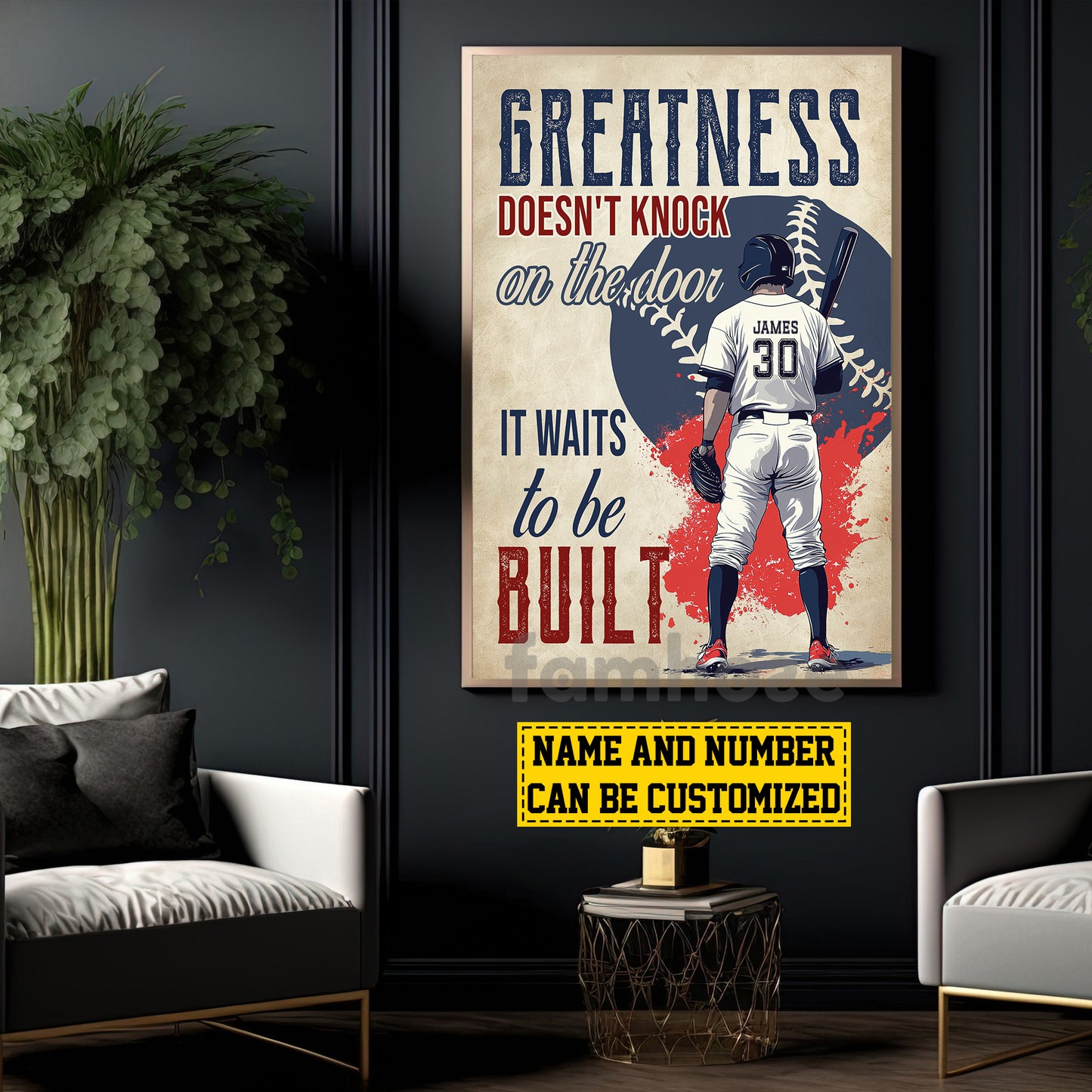 Motivational Personalized Baseball Man Canvas Painting, Greatness Doesn't Knock On The Door Sport Wall Art Decor, Poster Gift For Baseball Lovers