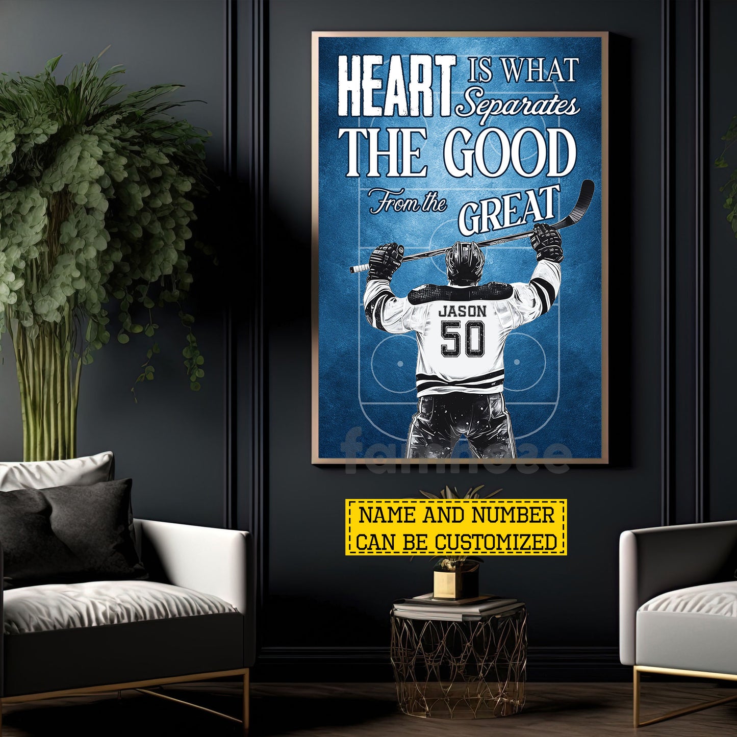 Personalized Hockey Man Canvas Painting, Heart Is What Separates Sport Wall Art Decor, Poster Gift For Hockey Lover