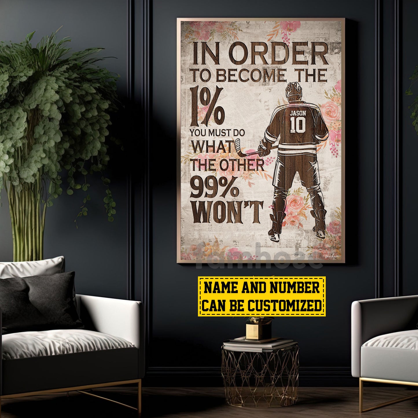 Personalized Hockey Man Canvas Painting, In Order To Become The 1% Sports Wall Art Decor, Poster Gift For Hockey Lovers