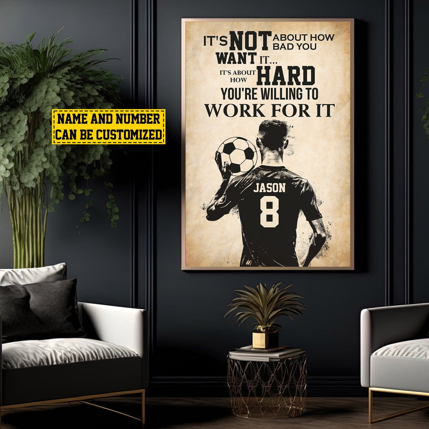 Personalized Motivational Soccer Canvas Painting, You're Willing To Work For It, Sports Quotes Wall Art Decor, Poster Gift For Soccer Lovers, Soccer Boys