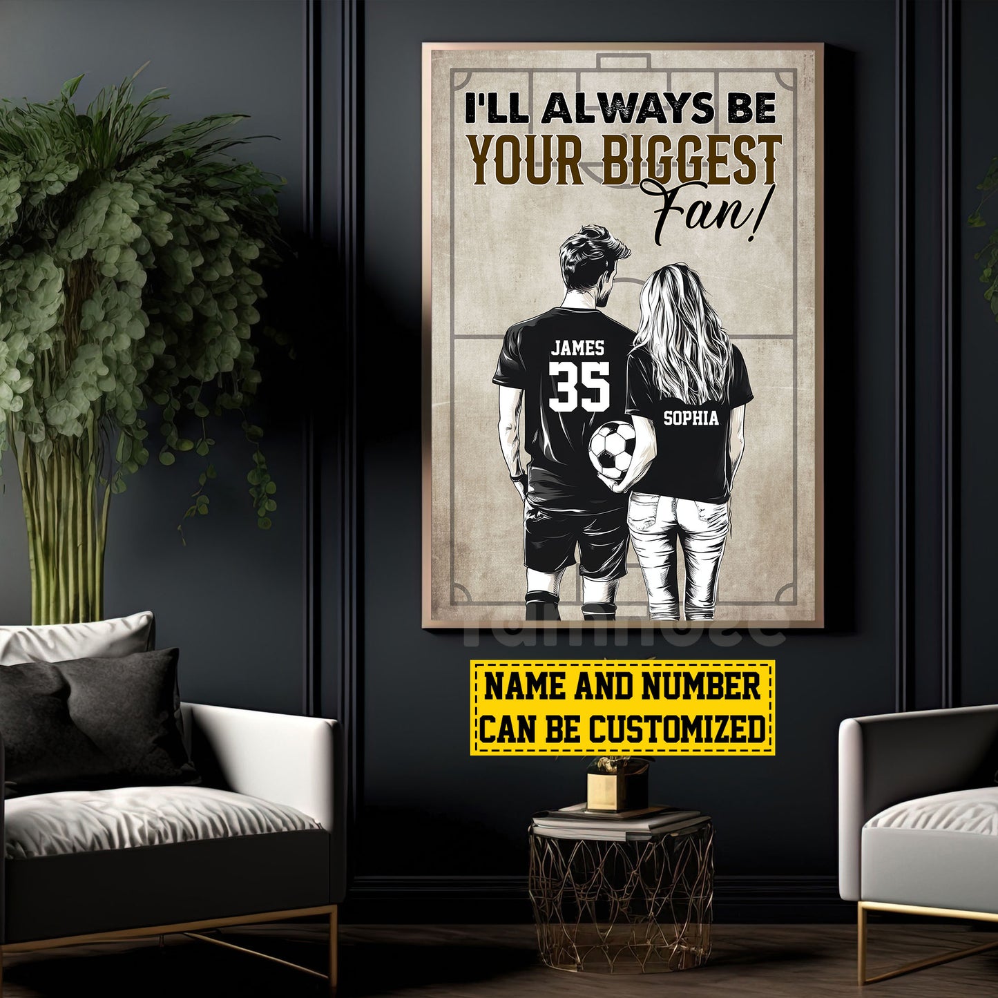 Romantic Personalized Soccer Couple Canvas Painting, I'll Always Be Your Biggest Fan Sports Wall Art Decor, Valentine's Day Poster Gift For Soccer-Loving Couple