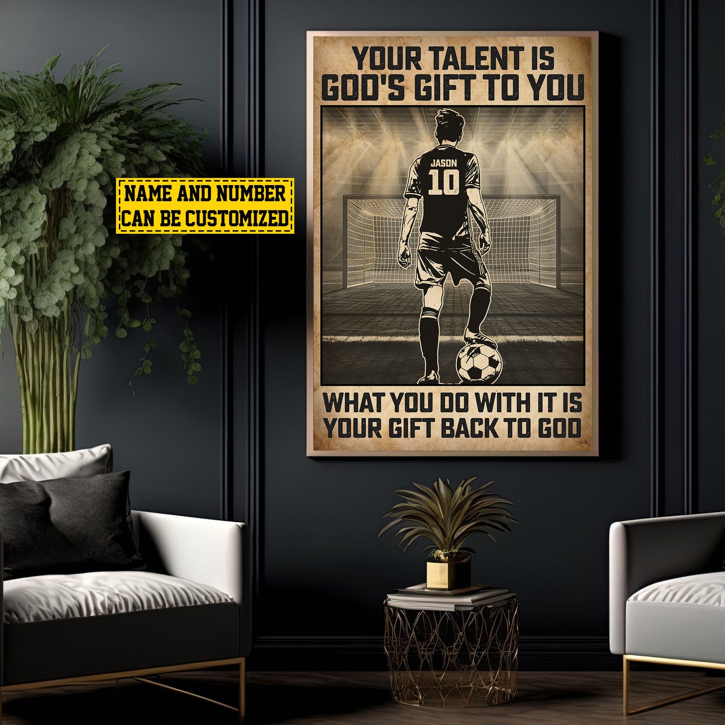 Personalized Motivational Soccer Canvas Painting, Your Talent Is God's Gift To You, Sports Quotes Wall Art Decor, Poster Gift For Soccer Lovers, Soccer Boys