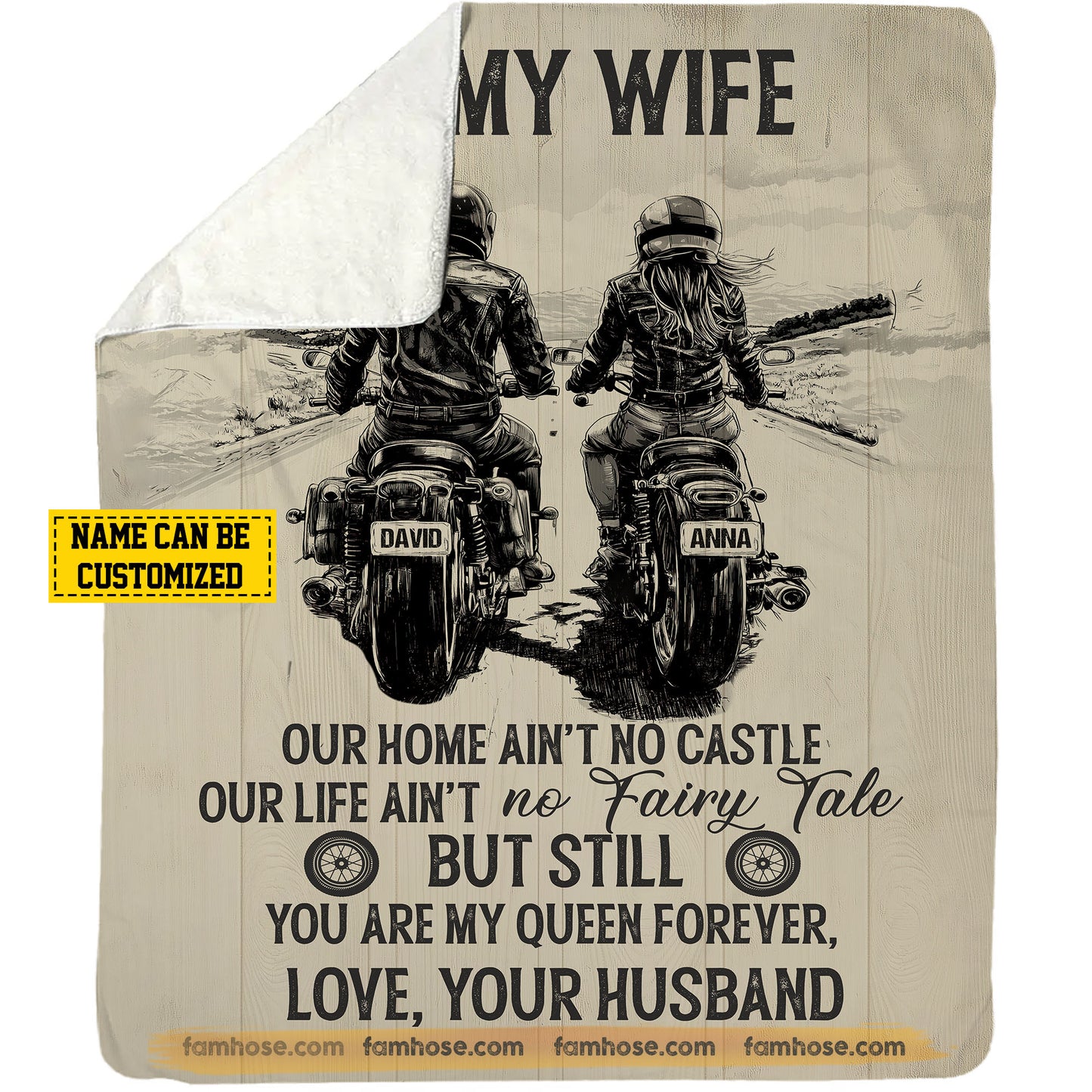 Romantic Biker Couple Fleece Blanket, To My Wife Woven Blanket & Sherpa Blanket Valentine's Day Gift For Motorcycle-Loving Couple