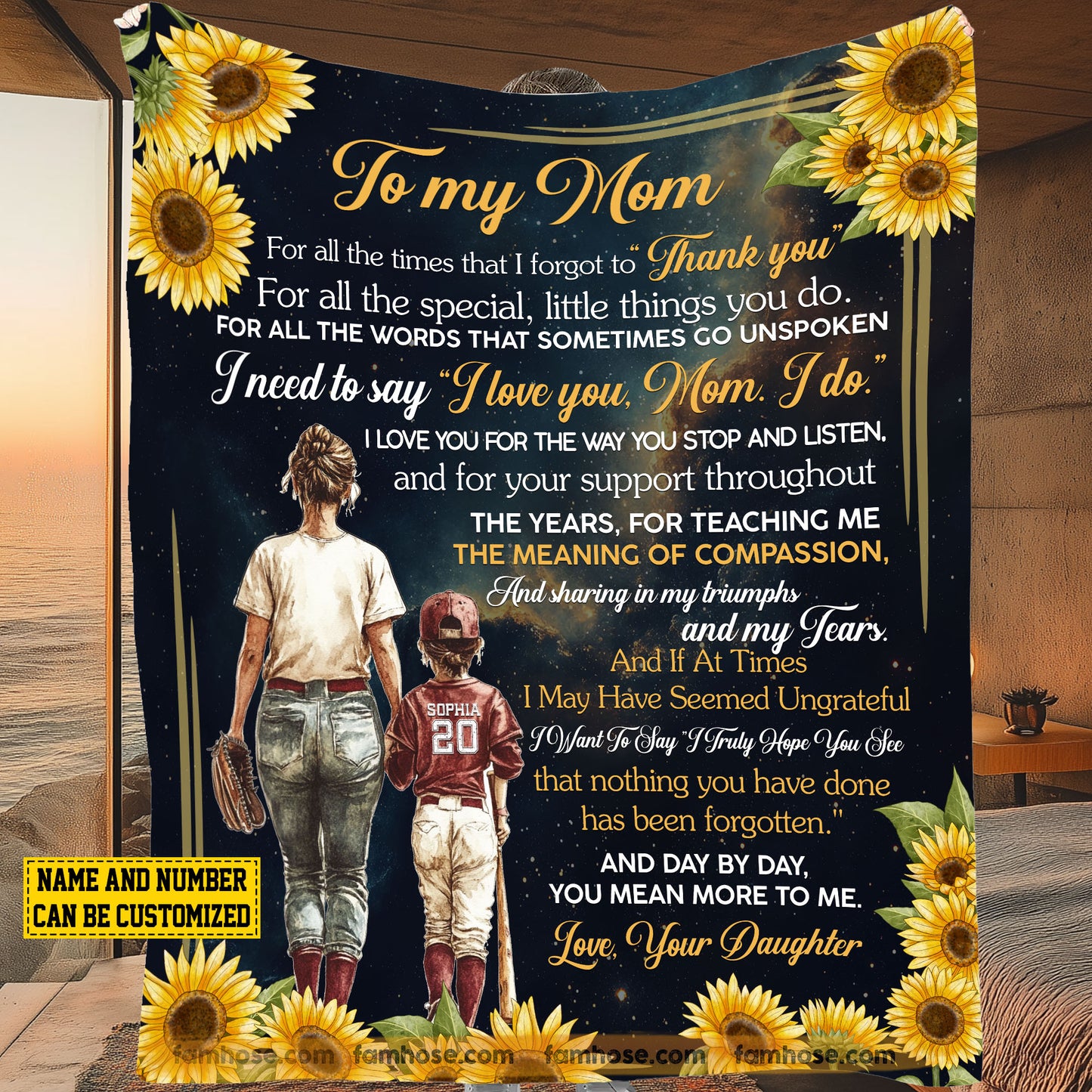 Personalized Softball Mom & Daughter Fleece Blanket, To My Mom I Love You I Do Woven Blanket, Sherpa Blanket Mother's Day Gift For Mom From Softball Girl