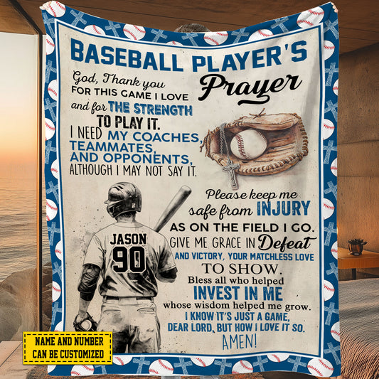 Personalized Motivational Baseball Boy Fleece Blanket, Baseball Player's Prayer Sports Woven Blanket, Cool Sherpa Blanket Gift For Baseball Lovers