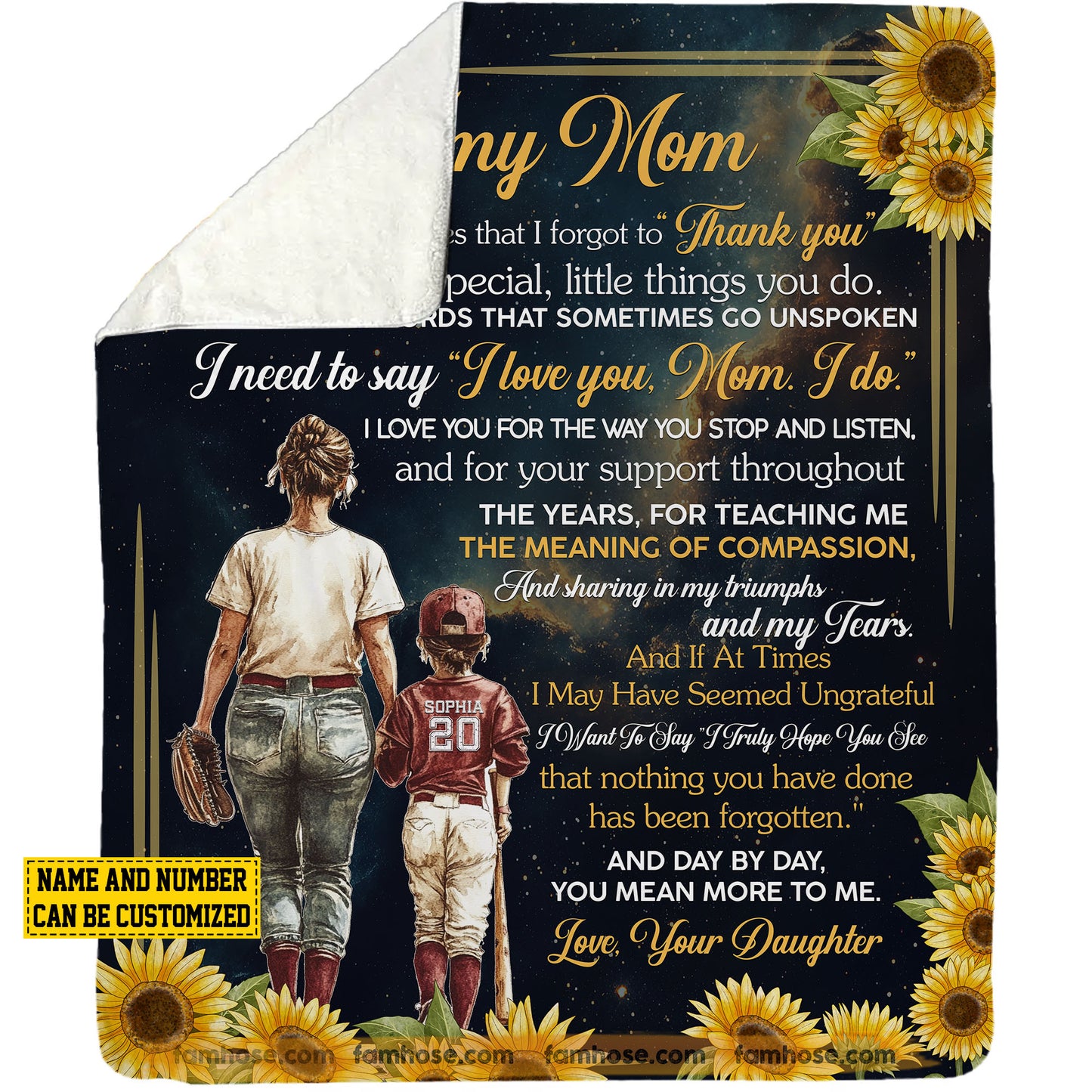 Personalized Softball Mom & Daughter Fleece Blanket, To My Mom I Love You I Do Woven Blanket, Sherpa Blanket Mother's Day Gift For Mom From Softball Girl