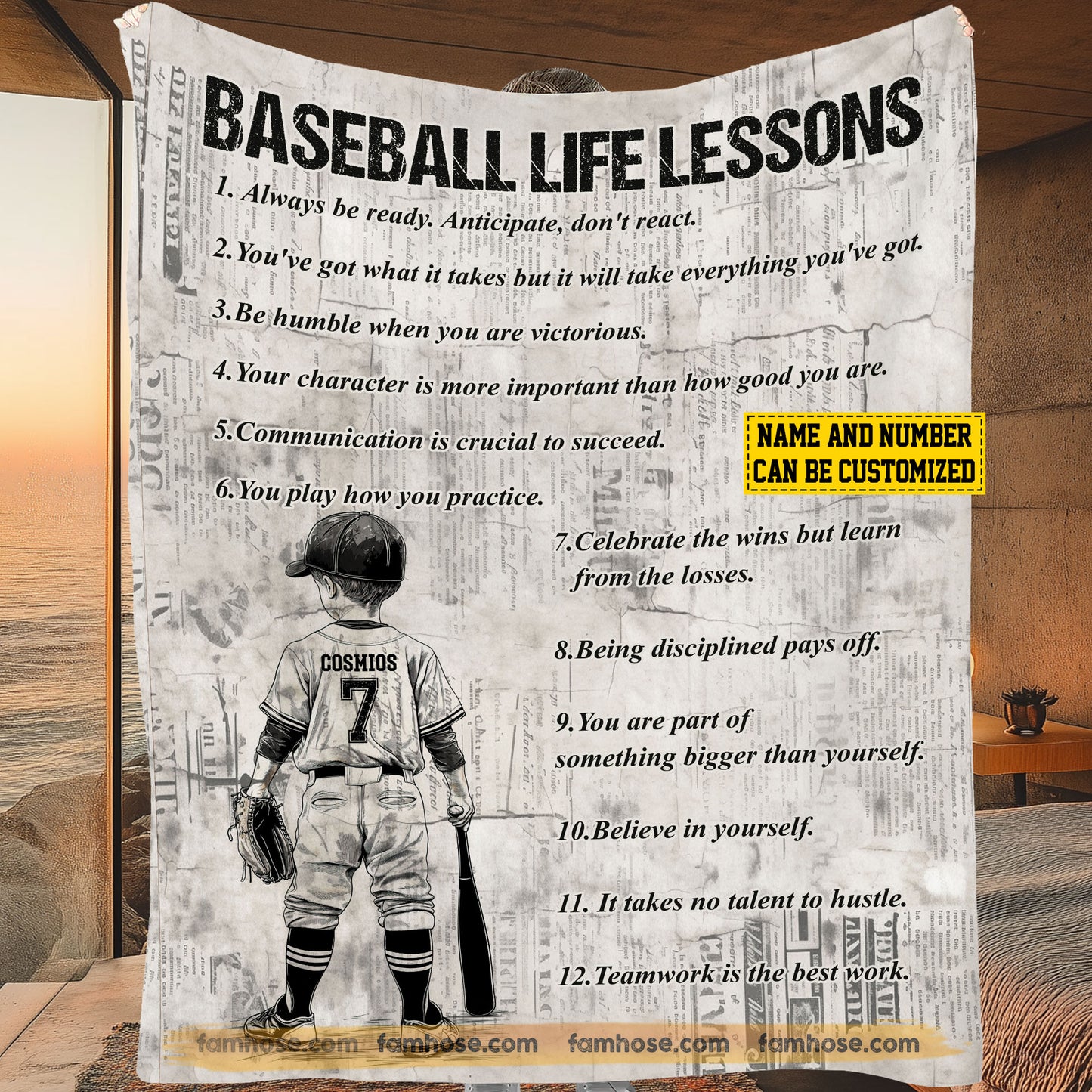 Personalized Baseball Boy Fleece Blanket, Baseball Life Lessons Sport Woven Blanket, Cool Sherpa Blanket Gift For Baseball Lovers