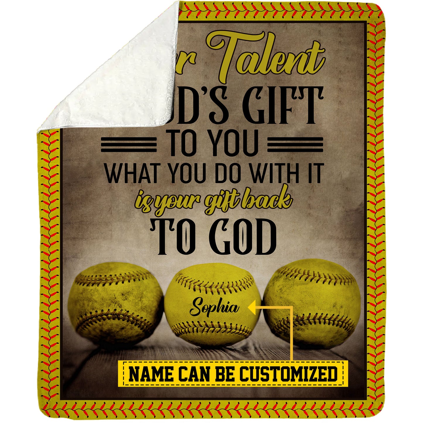 Personalized Softball Fleece Blanket, Your Talent Is God's Gift To You Blanket, Cool Sherpa Blanket Gift For Softball Lovers