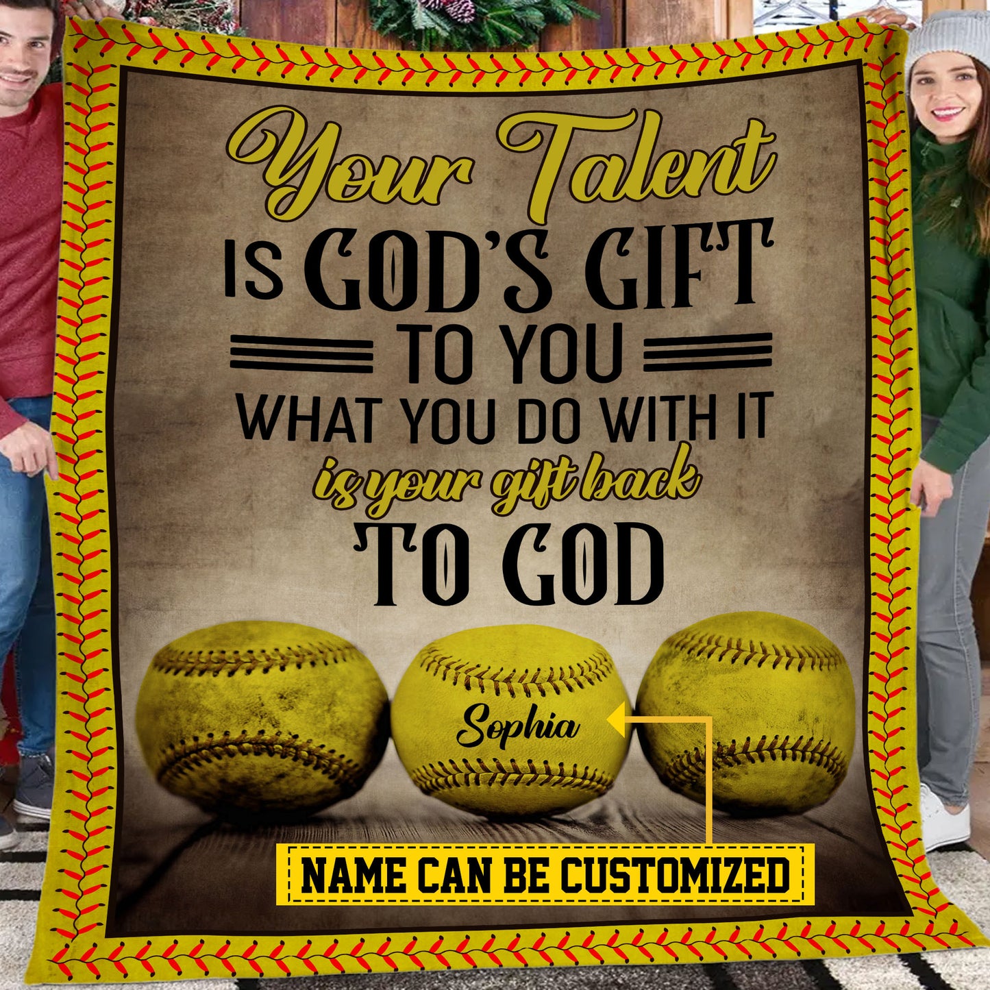 Personalized Softball Fleece Blanket, Your Talent Is God's Gift To You Blanket, Cool Sherpa Blanket Gift For Softball Lovers