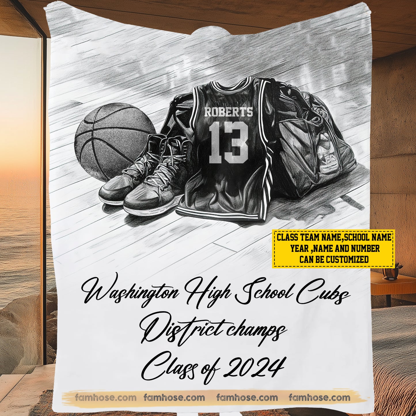 Personalized Class Basketball Team Fleece Blanket, Sports Club Members Woven Blanket, Commemorative Cool Sherpa Blanket Gift For Basketball Team Members