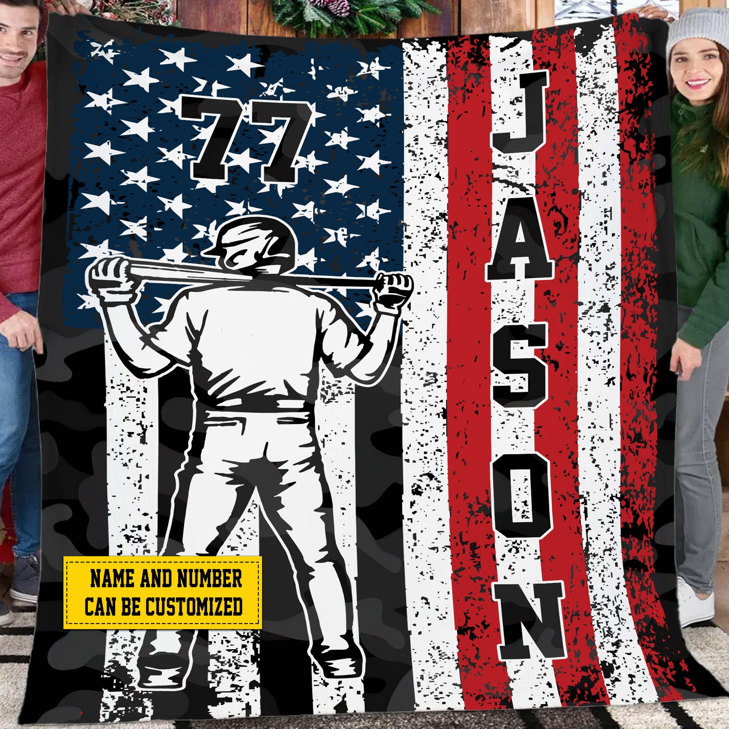 Personalized Baseball Boy American Flag Fleece Blanket, Woven Blanket, Cool Sherpa Blanket Gift For Baseball Lovers