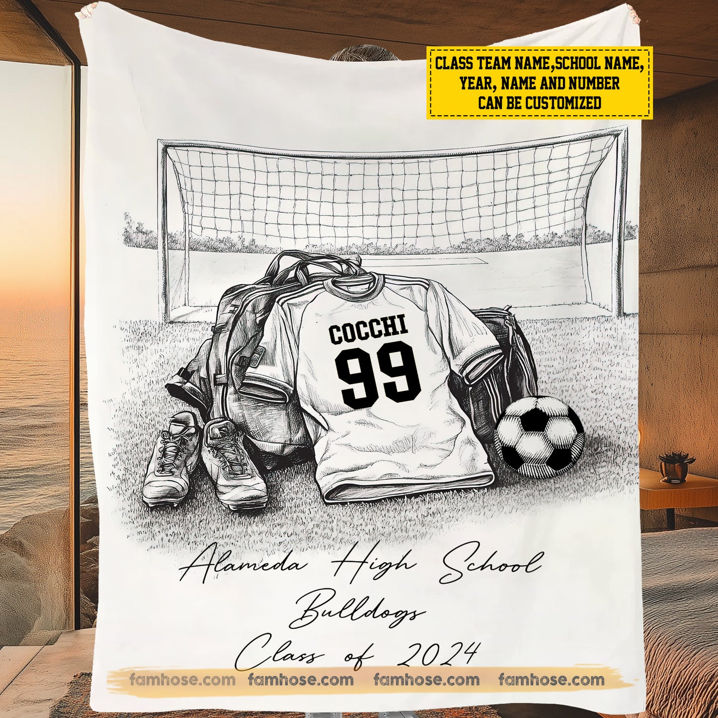 Personalized Class Soccer Team Fleece Blanket, Sports Club Members Woven Blanket, Commemorative Cool Sherpa Blanket Gift For Soccer Team Members