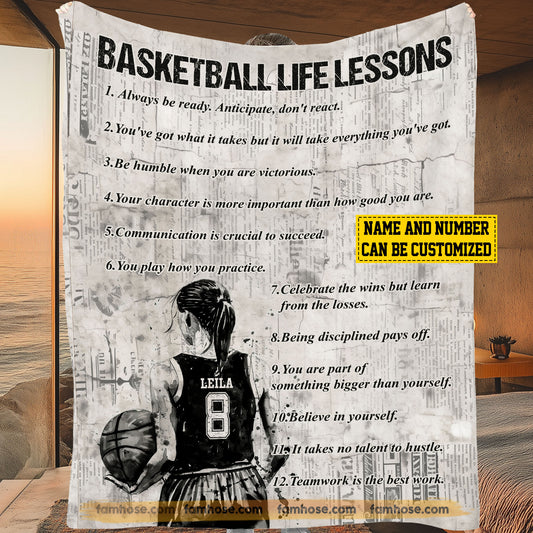 Personalized Basketball Girls Fleece Blanket, Basketball Life Lessons Sport Woven Blanket - Sherpa Blanket Gift For Basketball Lovers