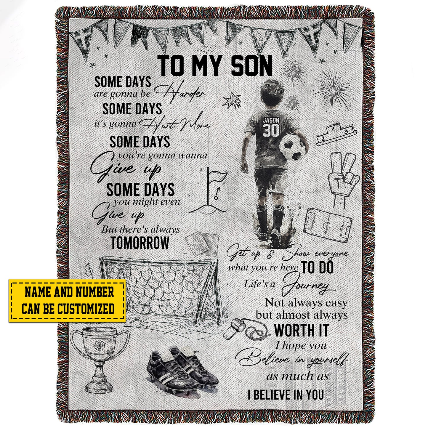 Personalized Soccer Kid Fleece Blanket, To My Son Woven Blanket, Cool Sherpa Blanket Gift For Soccer Lovers