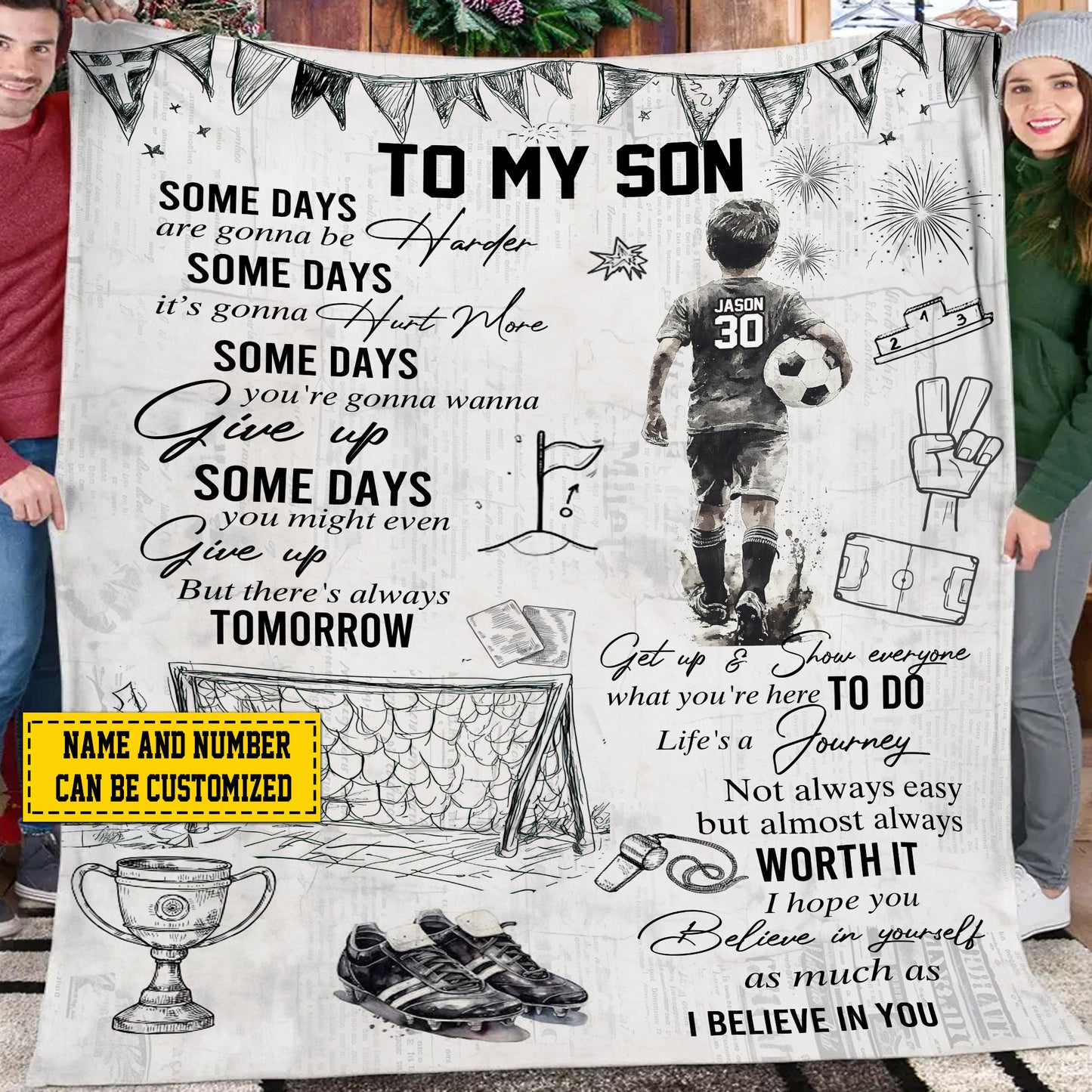 Personalized Soccer Kid Fleece Blanket, To My Son Woven Blanket, Cool Sherpa Blanket Gift For Soccer Lovers