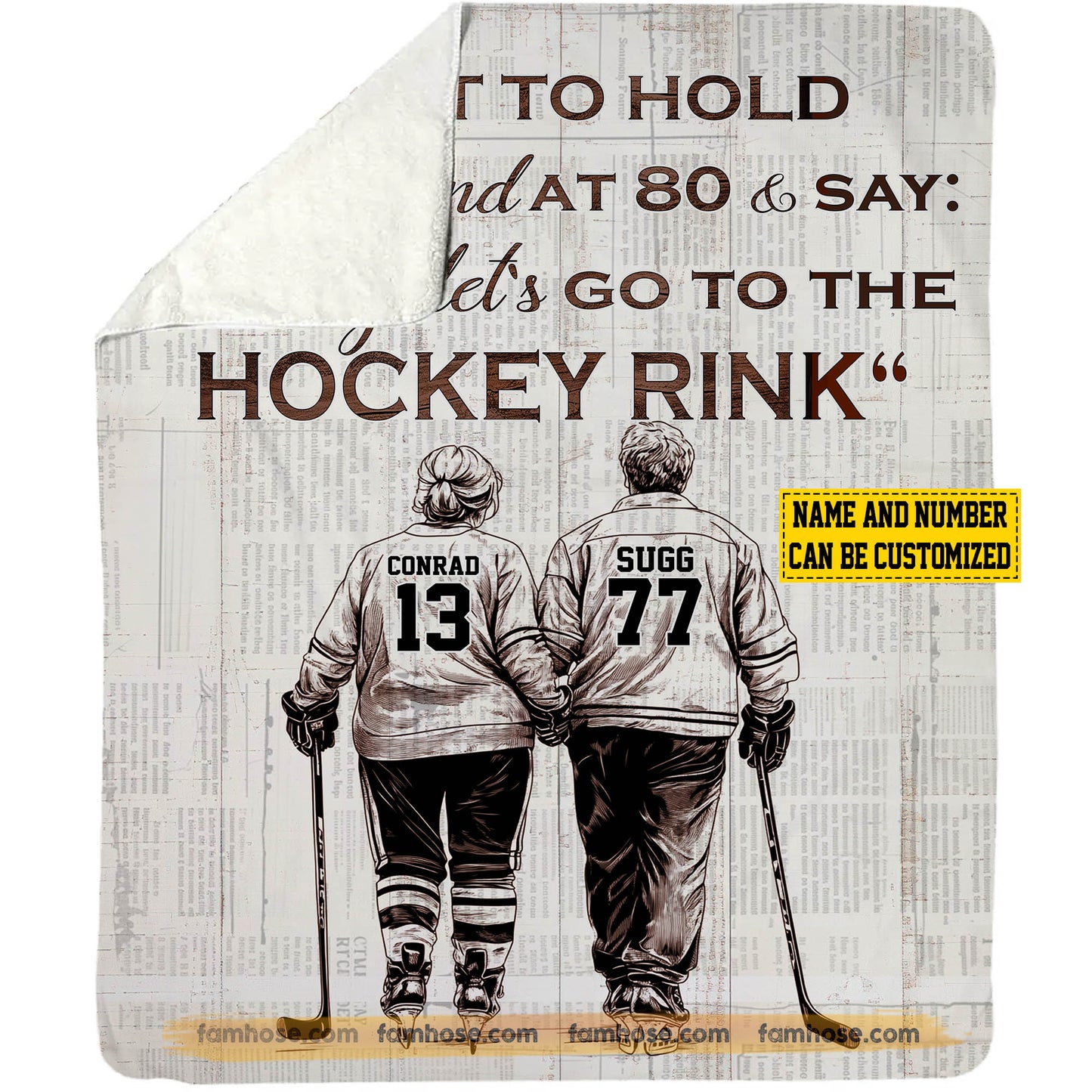 Romantic Personalized Hockey Couple Fleece Blanket, I Want To Hold Your Hand Sport Woven Blanket - Sherpa Blanket Valentine's Day Gift For Hockey-Loving Couple