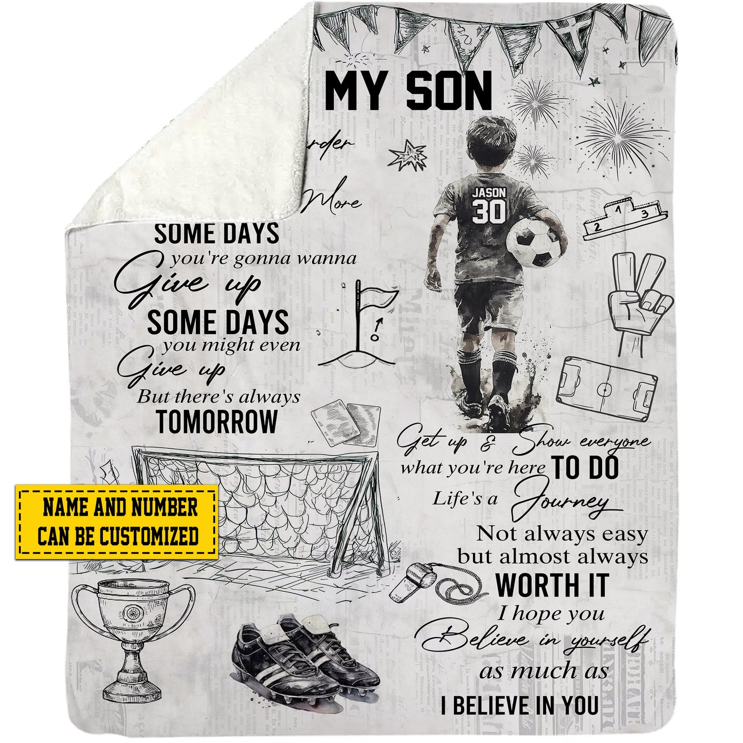 Personalized Soccer Kid Fleece Blanket, To My Son Woven Blanket, Cool Sherpa Blanket Gift For Soccer Lovers