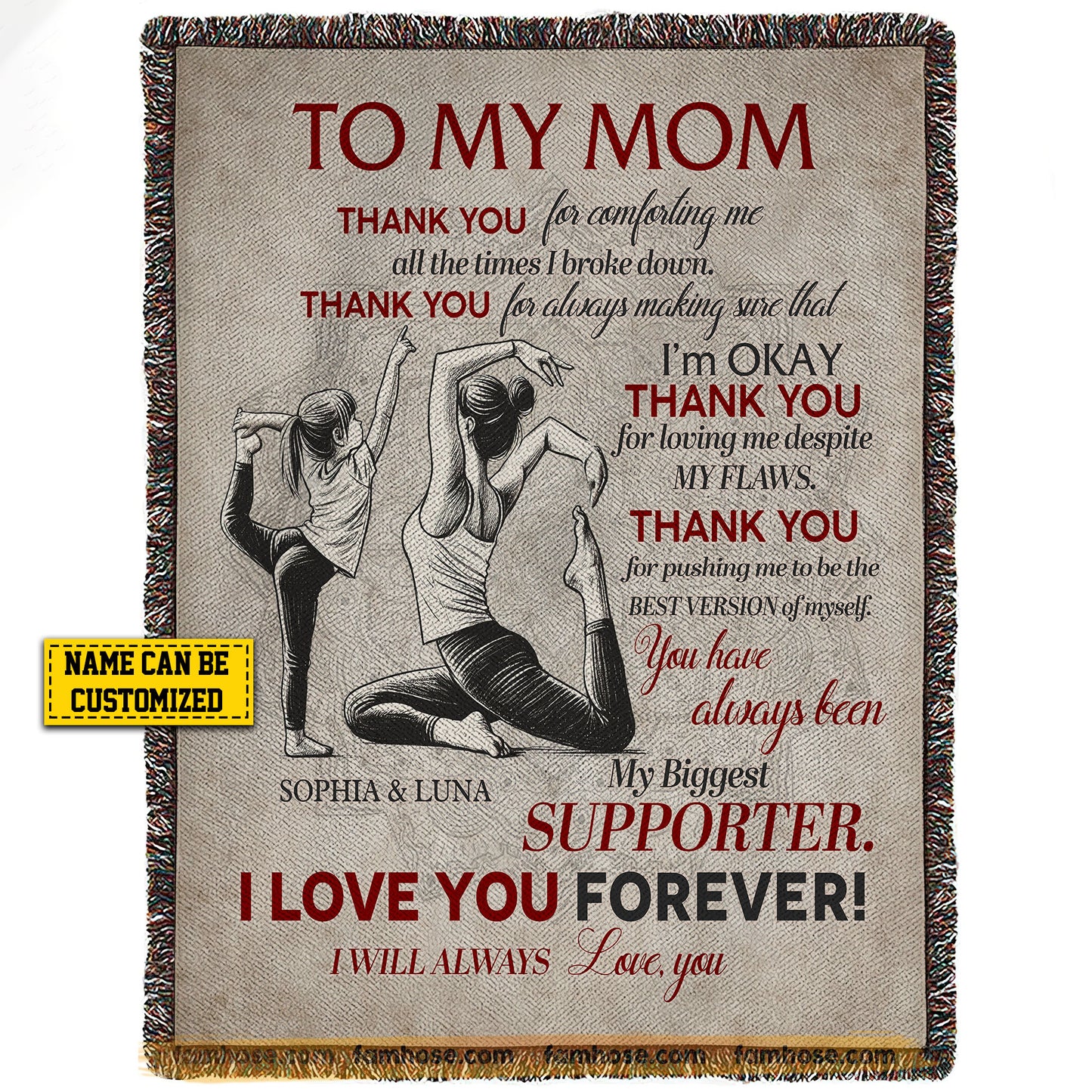 Personalized Yoga Mom Daughter Fleece Blanket, To My Mom Thank You Woven Blanket, Sherpa Blanket Mother's Day Gift For Mom From Yoga Girl