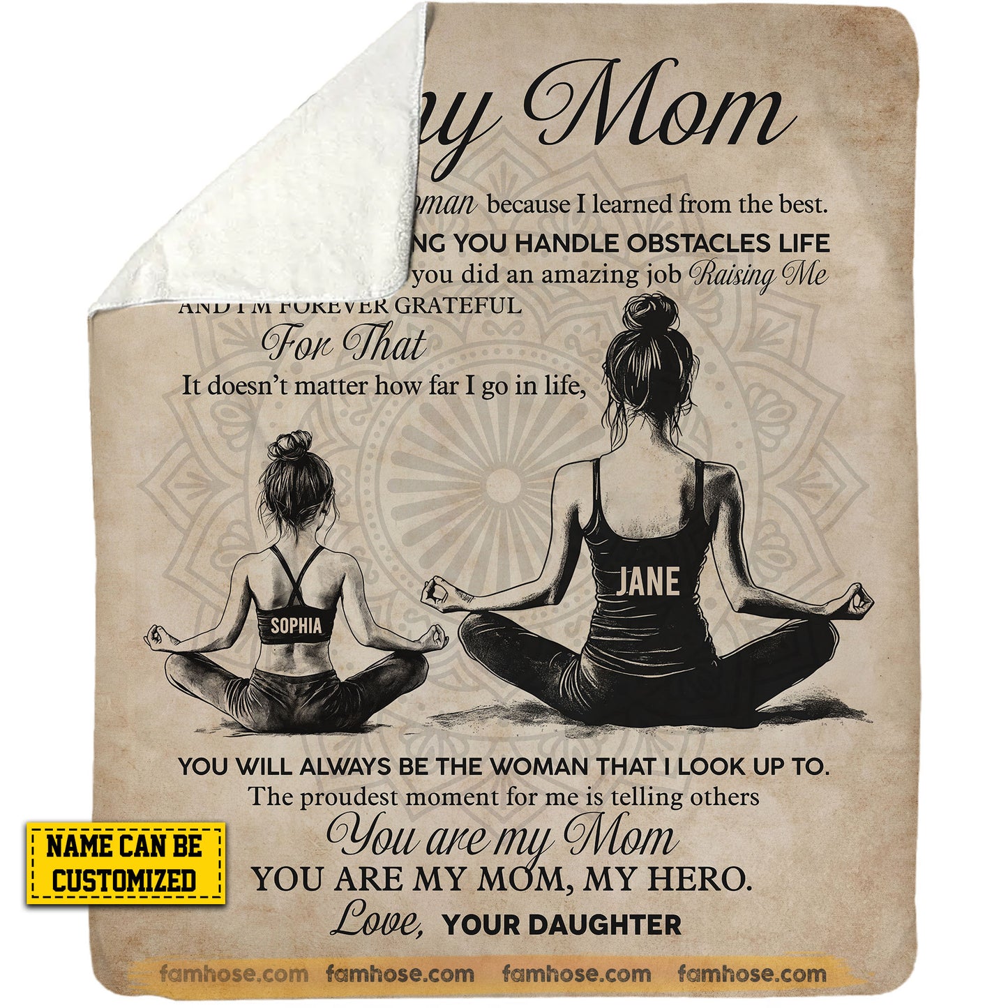 Personalized Yoga Mom Daughter Fleece Blanket, To My Mom I Am A Strong Woman Woven Blanket, Sherpa Blanket Mother's Day Gift For Mom From Yoga Girl