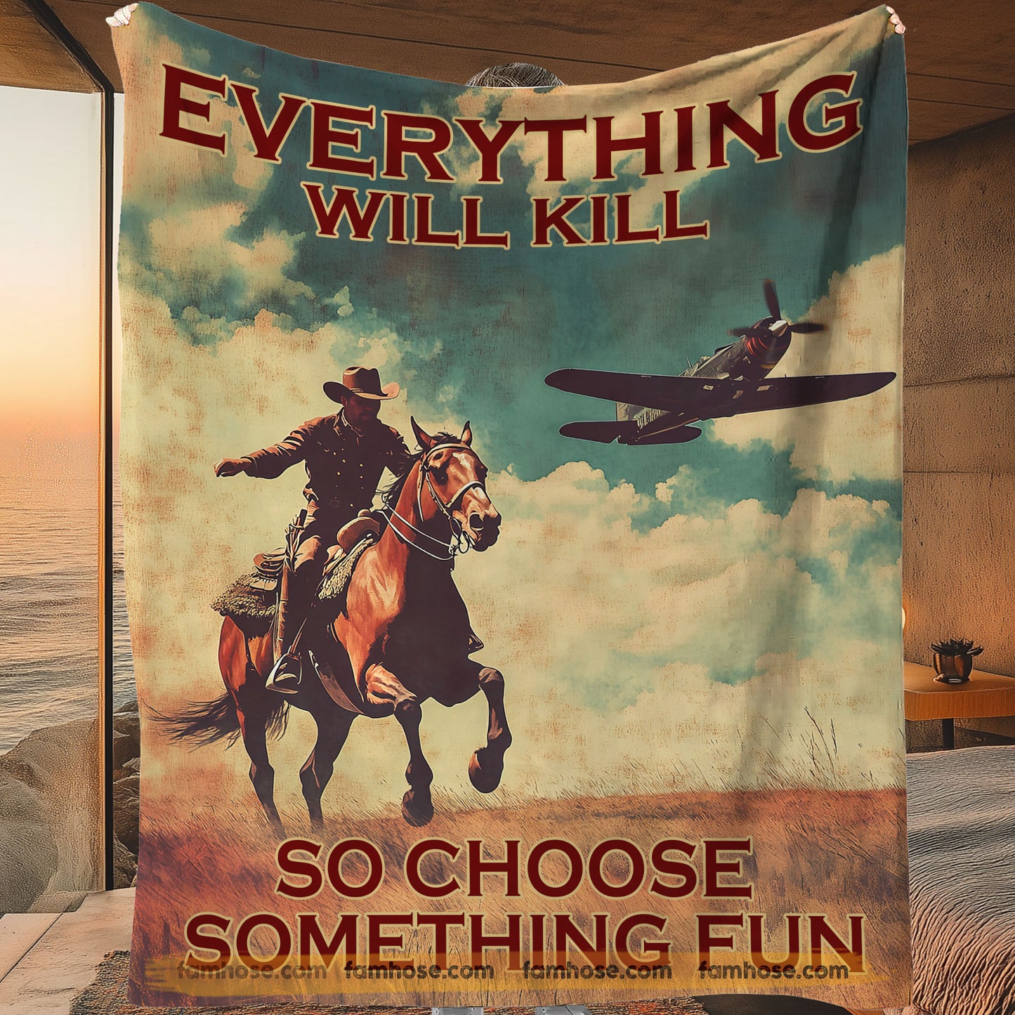 Funny Horse Fleece Blanket, Everything Will Kill You Woven Blanket, Cool Sherpa Blanket Gift For Horse Lover