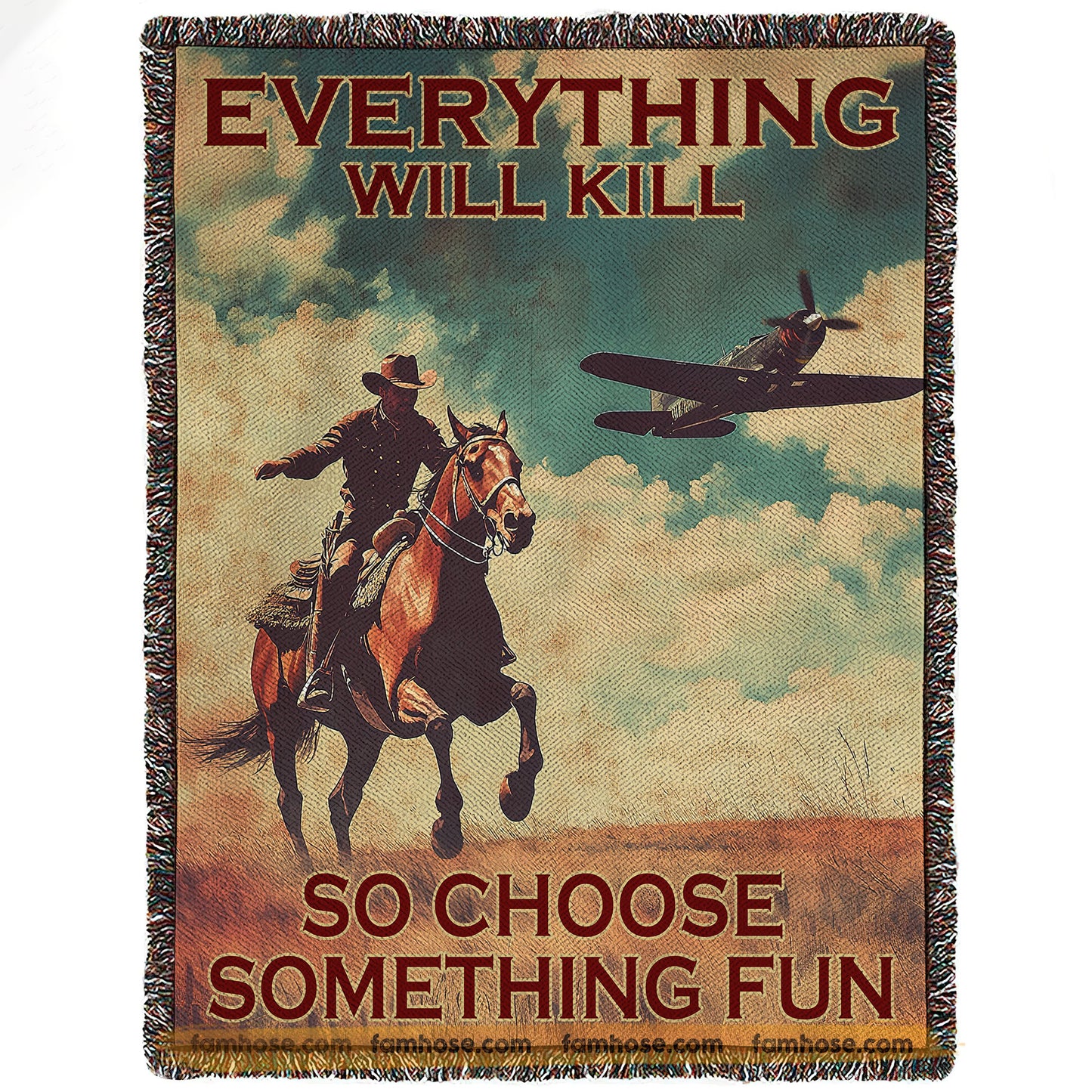 Funny Horse Fleece Blanket, Everything Will Kill You Woven Blanket, Cool Sherpa Blanket Gift For Horse Lover