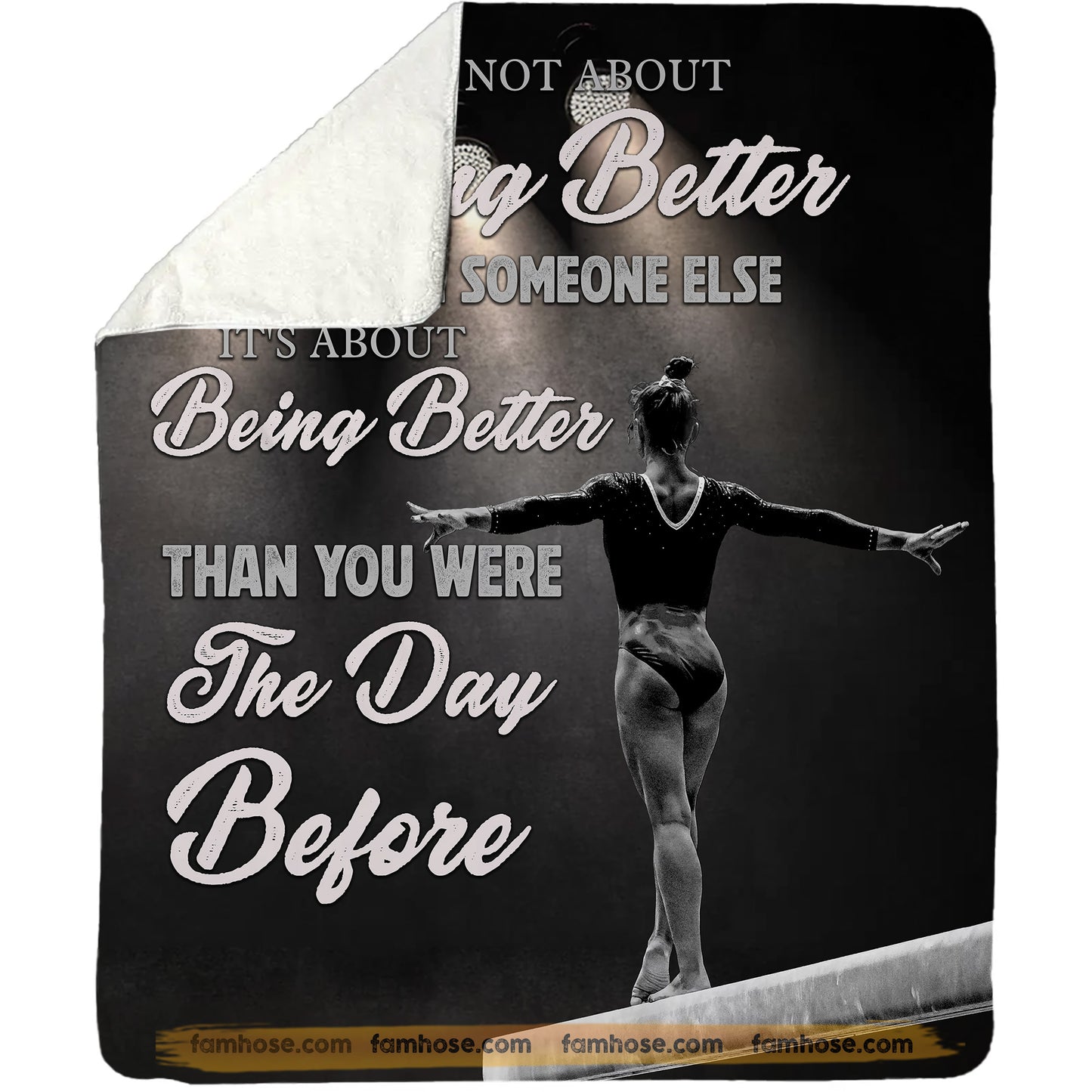 Motivational Gymnastic Woman Fleece Blanket, It's Not About Being Better Than Someone Else Woven Blanket, Cool Sherpa Blanket Gift For Gymnastic Lovers