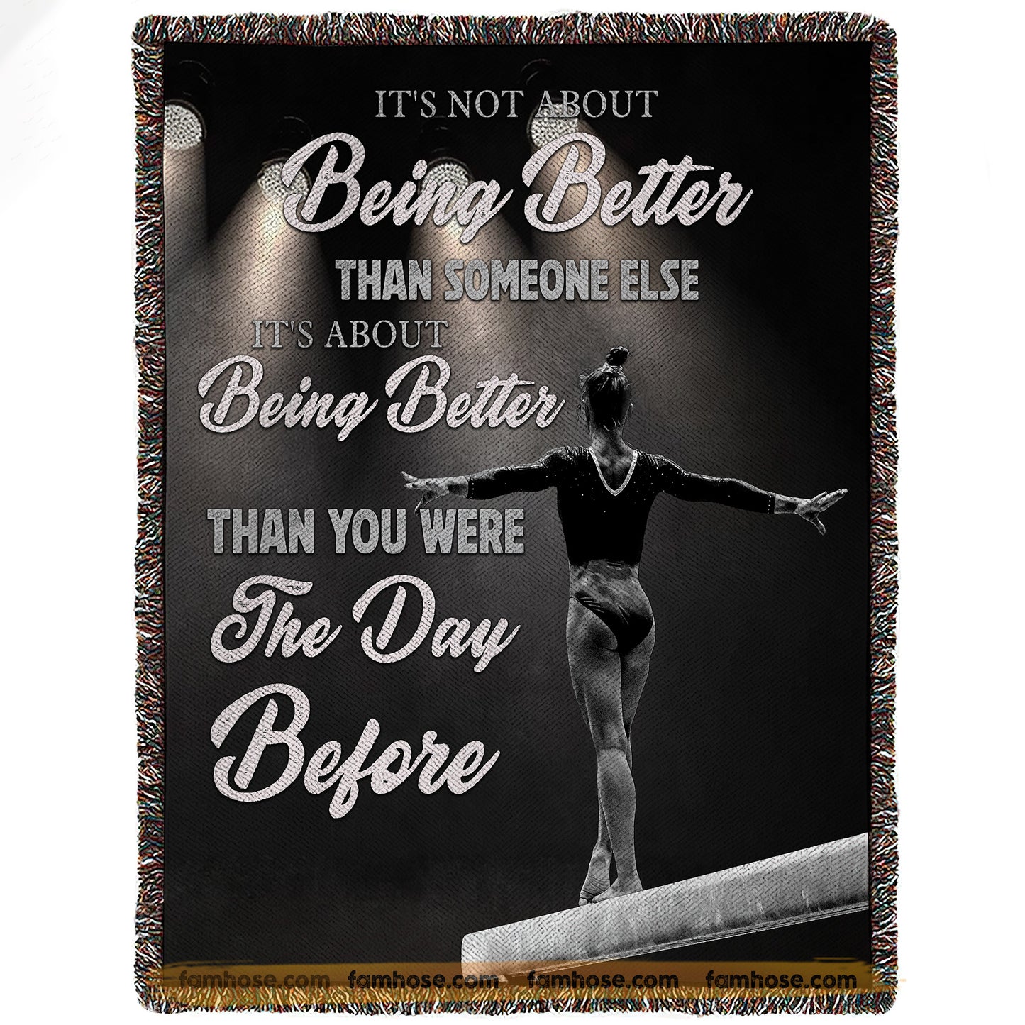 Motivational Gymnastic Woman Fleece Blanket, It's Not About Being Better Than Someone Else Woven Blanket, Cool Sherpa Blanket Gift For Gymnastic Lovers