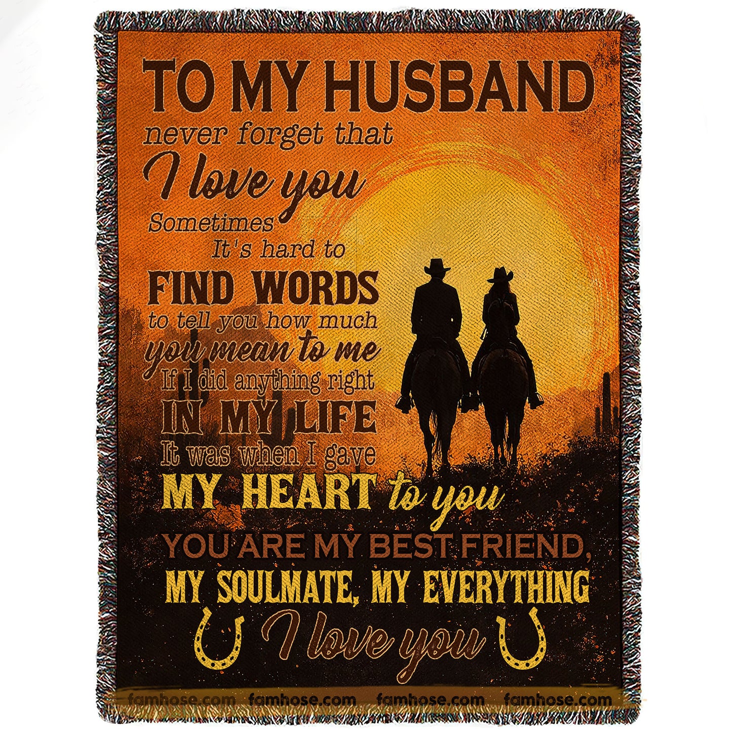 To My Cowboy Husband Fleece Blanket, Never Forget That I Love You Woven Blanket, Cozy Sherpa Blanket Valentine Gift For Cowboy Husband