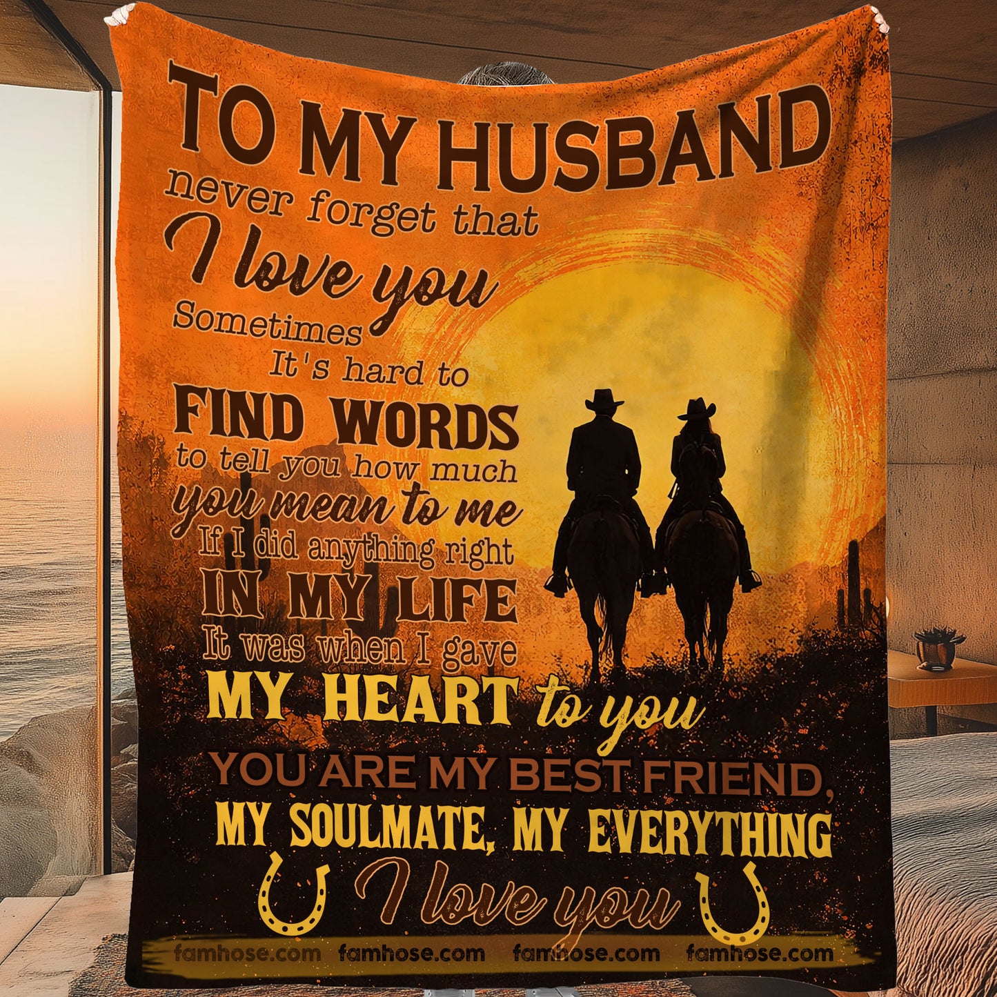 To My Cowboy Husband Fleece Blanket, Never Forget That I Love You Woven Blanket, Cozy Sherpa Blanket Valentine Gift For Cowboy Husband