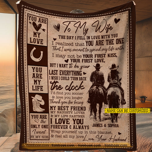 Personalized To My Cowgirl Wife Fleece Blanket, You Are My Love Woven Blanket, Cozy Sherpa Blanket Valentine Gift For Cowgirl Wife
