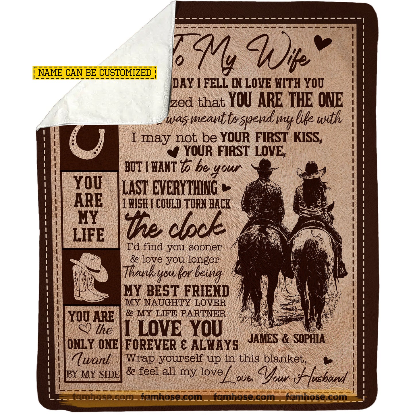 Personalized To My Cowgirl Wife Fleece Blanket, You Are My Love Woven Blanket, Cozy Sherpa Blanket Valentine Gift For Cowgirl Wife