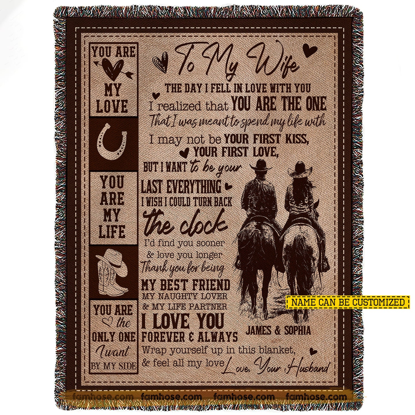 Personalized To My Cowgirl Wife Fleece Blanket, You Are My Love Woven Blanket, Cozy Sherpa Blanket Valentine Gift For Cowgirl Wife