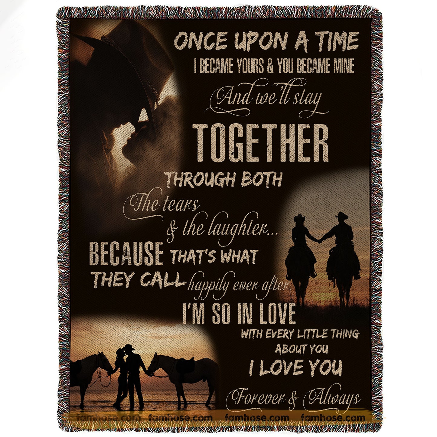Cowboy Cowgirl Couple Fleece Blanket, Once Upon A Time Woven Blanket, Cozy Sherpa Blanket Valentine Gift For Western Couple