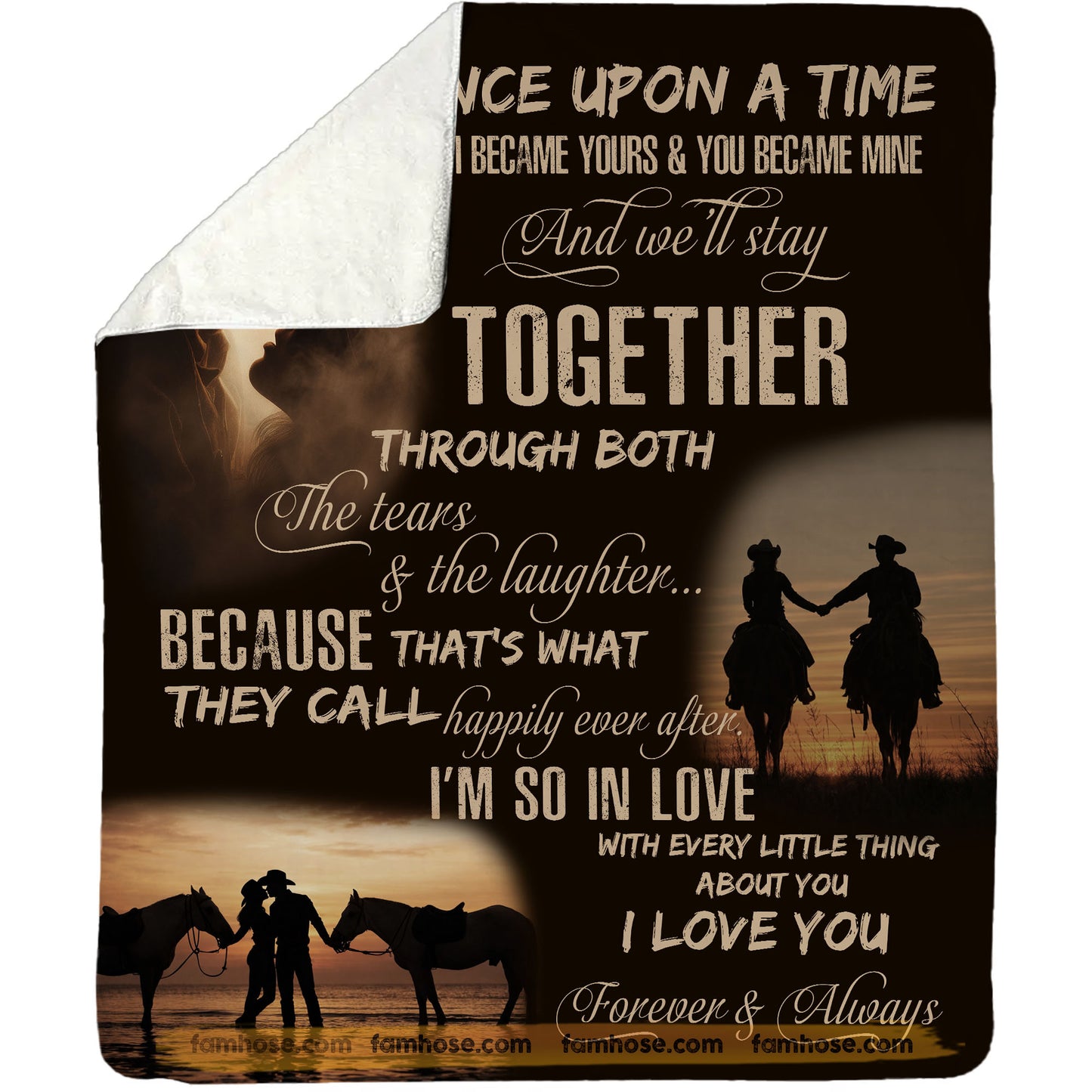 Cowboy Cowgirl Couple Fleece Blanket, Once Upon A Time Woven Blanket, Cozy Sherpa Blanket Valentine Gift For Western Couple